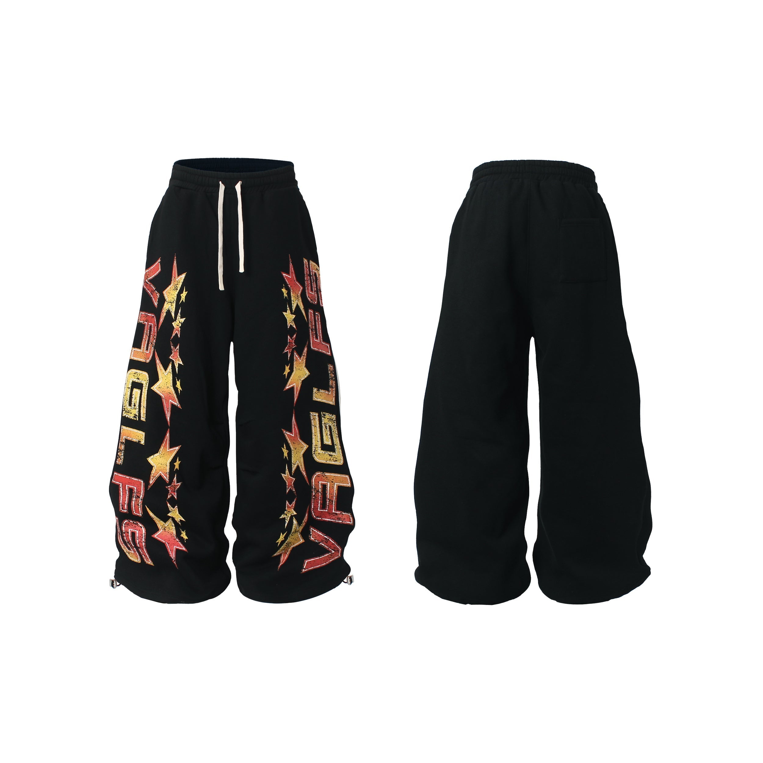 Fleece-Lined Glitter Star Wide-Leg Sweatpants | Y2K Street Style