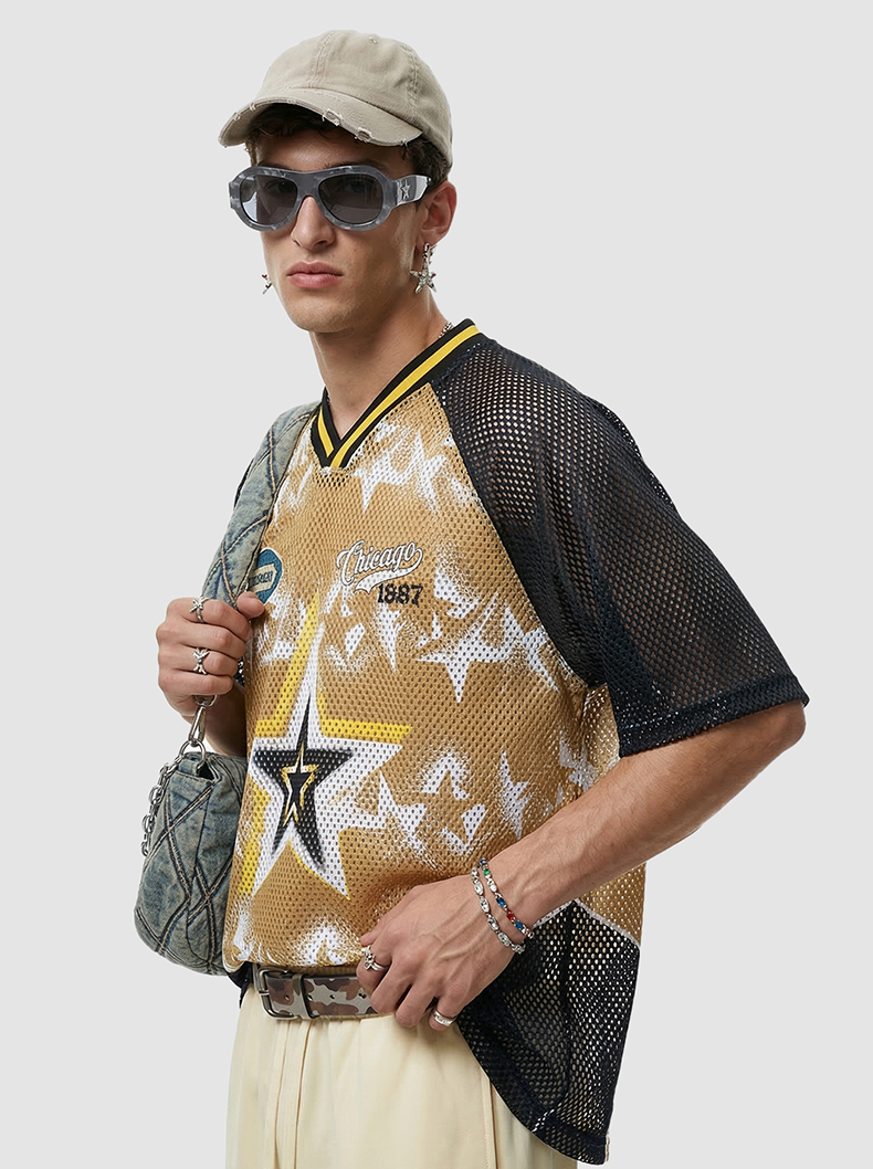 Omirad Star Impact Mesh Jersey T-Shirt | Gold & Black Streetwear