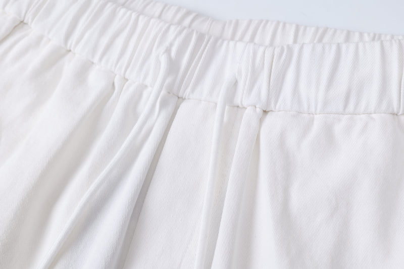 Omirad Distressed Wide-Leg Pants | White Cotton Barrel Fit