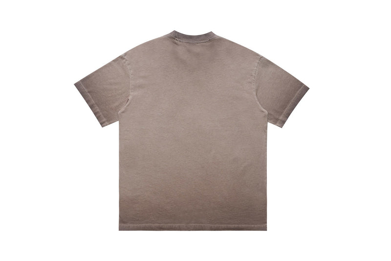 Vintage wash taupe oversized graphic tee with a plain back, short sleeves, and relaxed streetwear fit