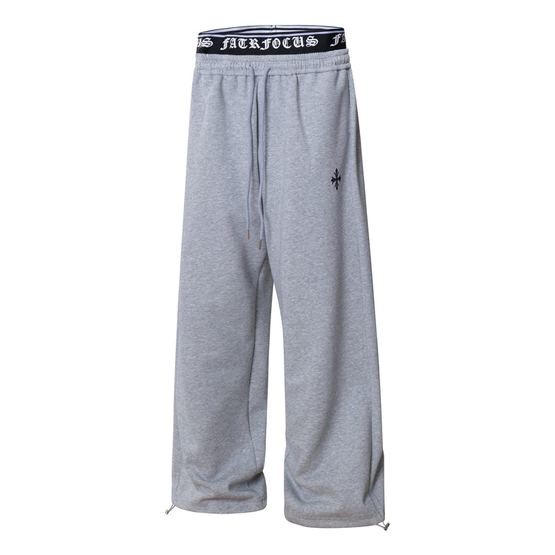 Gothic Cross Wide-Leg Sweatpants | FATFOCUS Logo Waistband