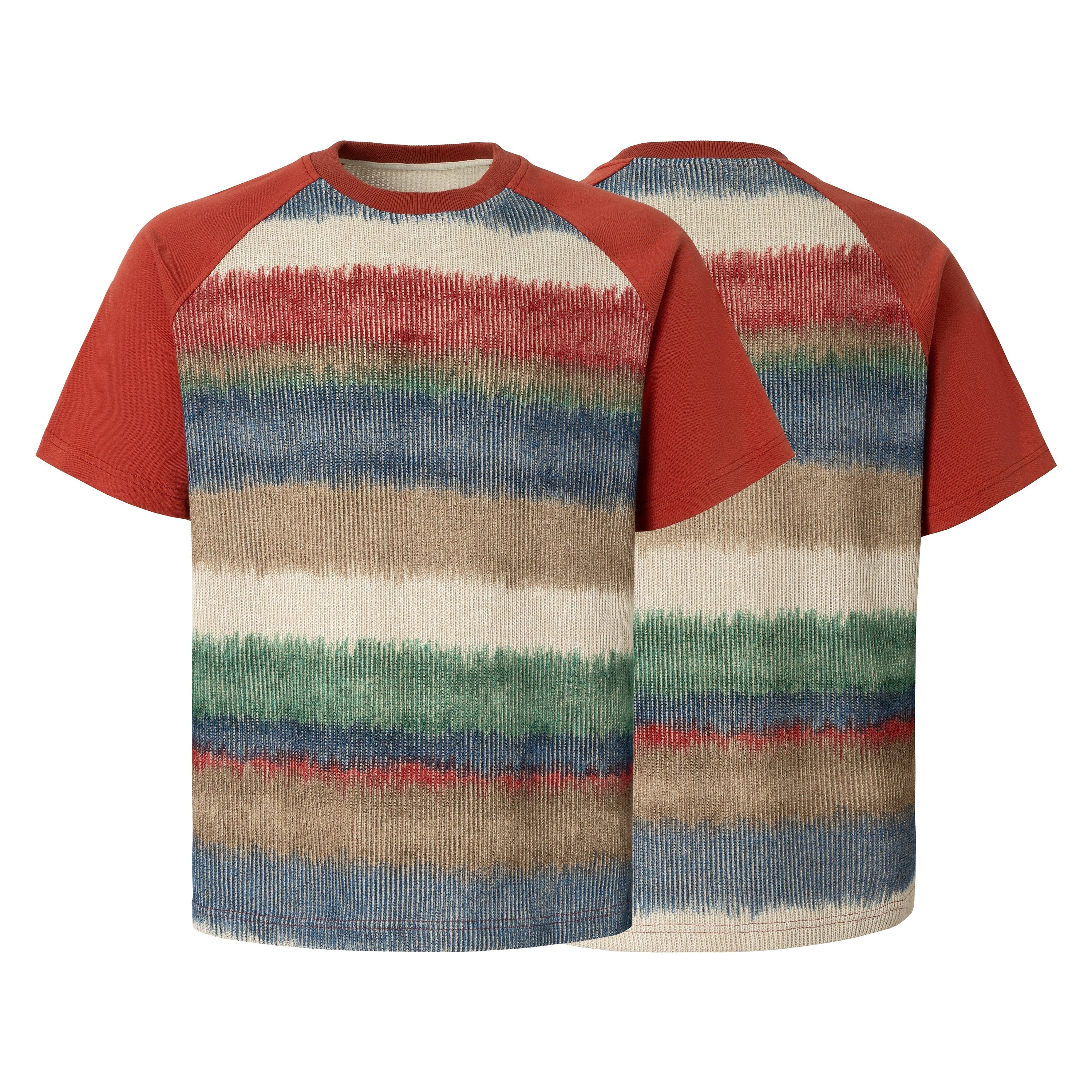 Gradient Stripe Raglan T-Shirt | Contrast Sleeve Crewneck Tee
