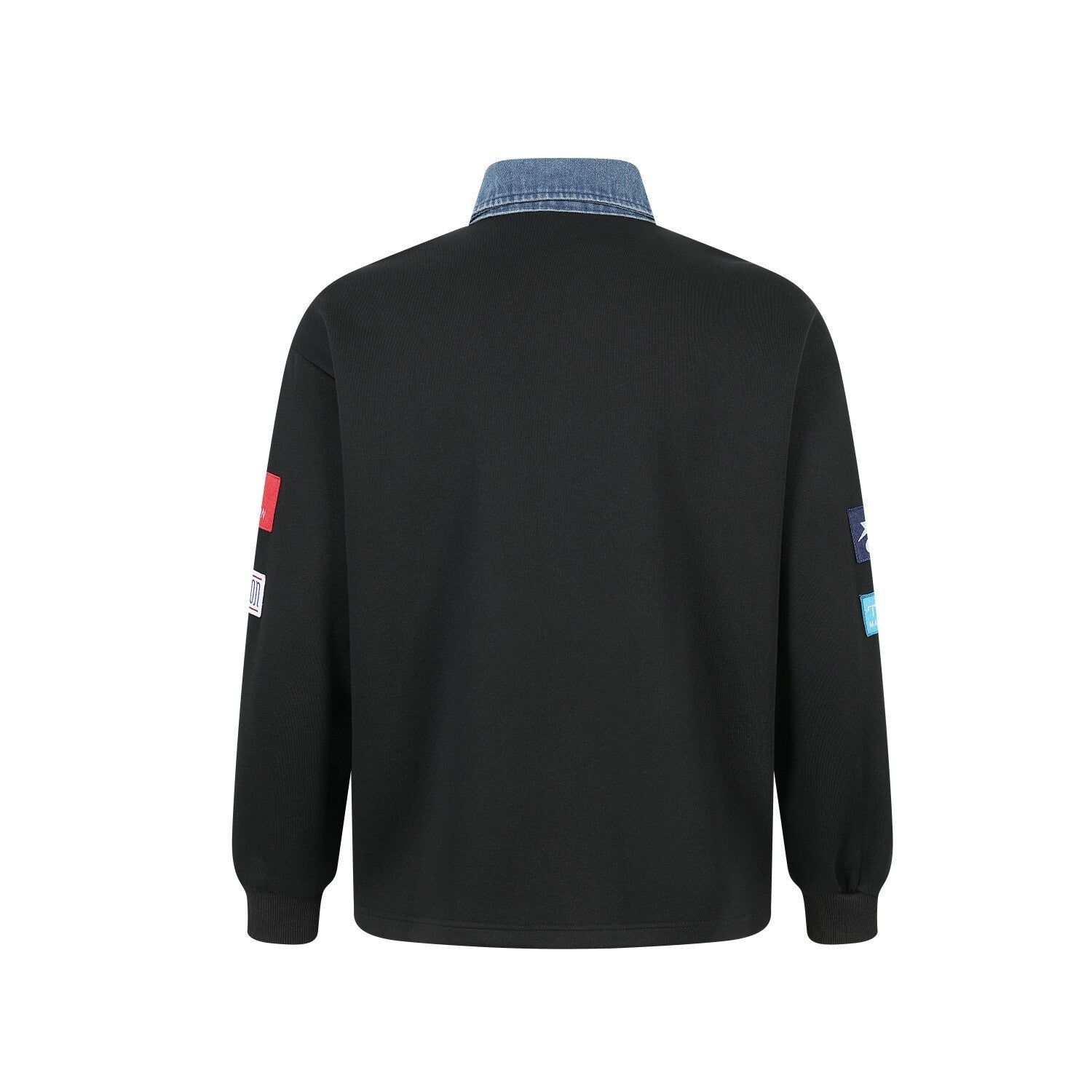Patchwork Polo Sweatshirt with Contrast Denim Collar