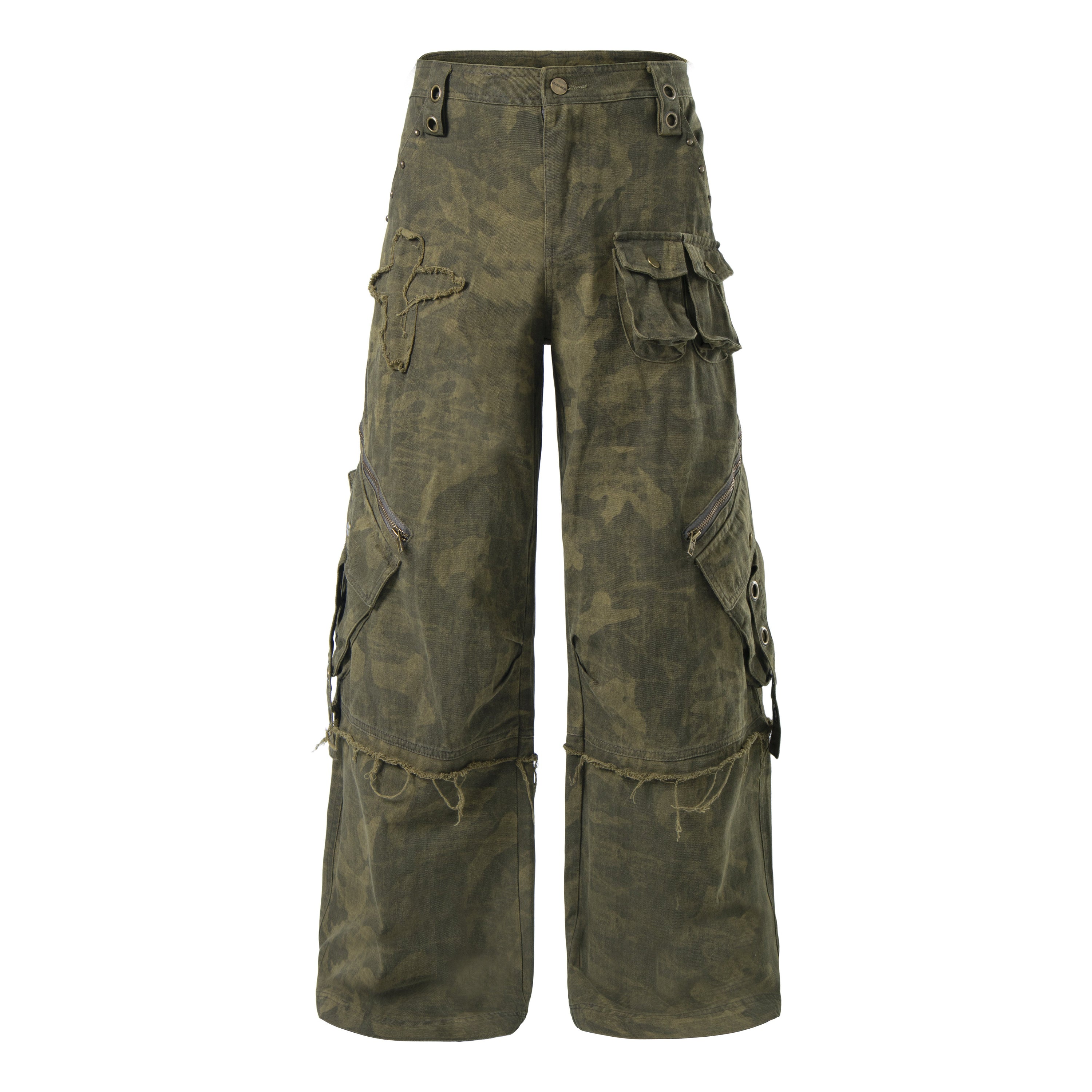 Distressed Camo Multi-Pocket Cargo Pants | Streetwear