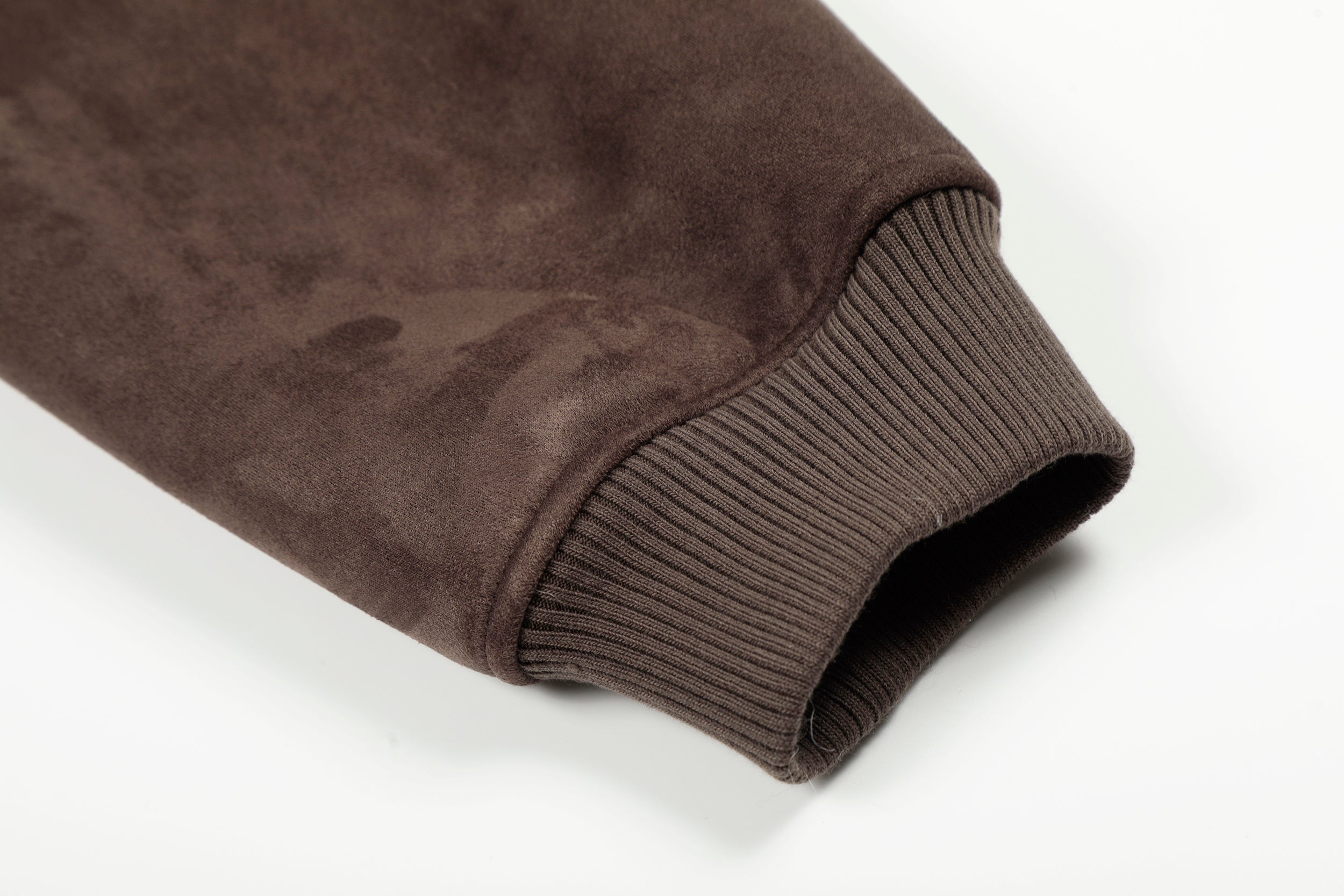 Fleece-Lined Brown Suede-Texture Zip Hoodie Jacket