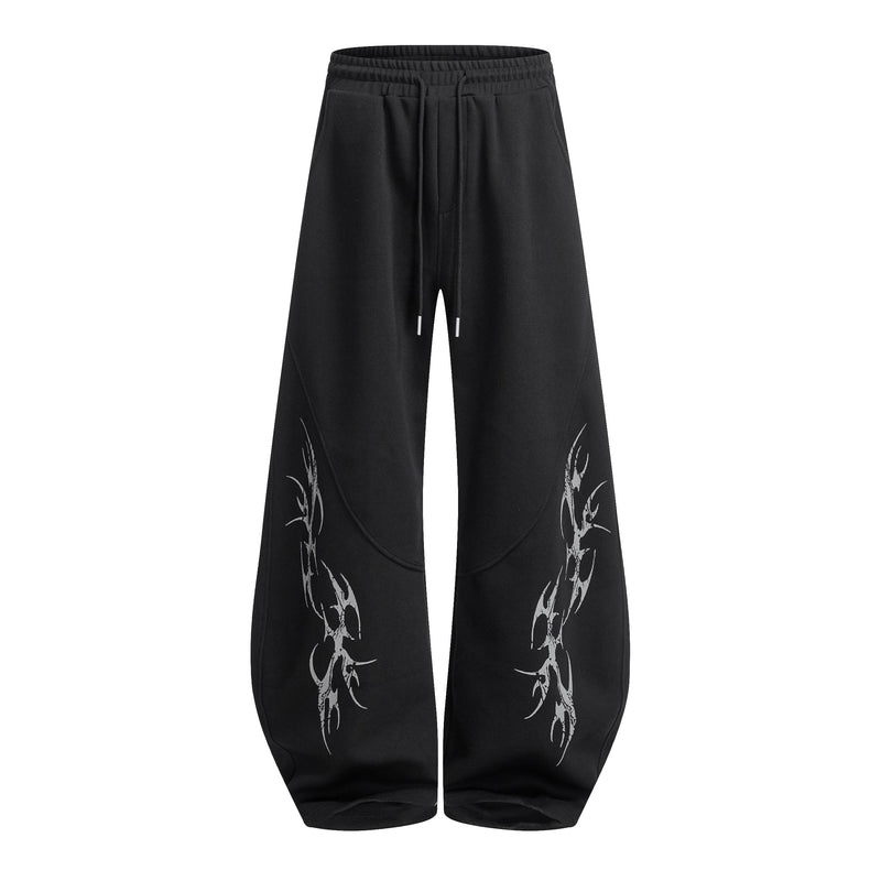 Tribal Flame Wide-Leg Sweatpants | Y2K Streetwear Joggers