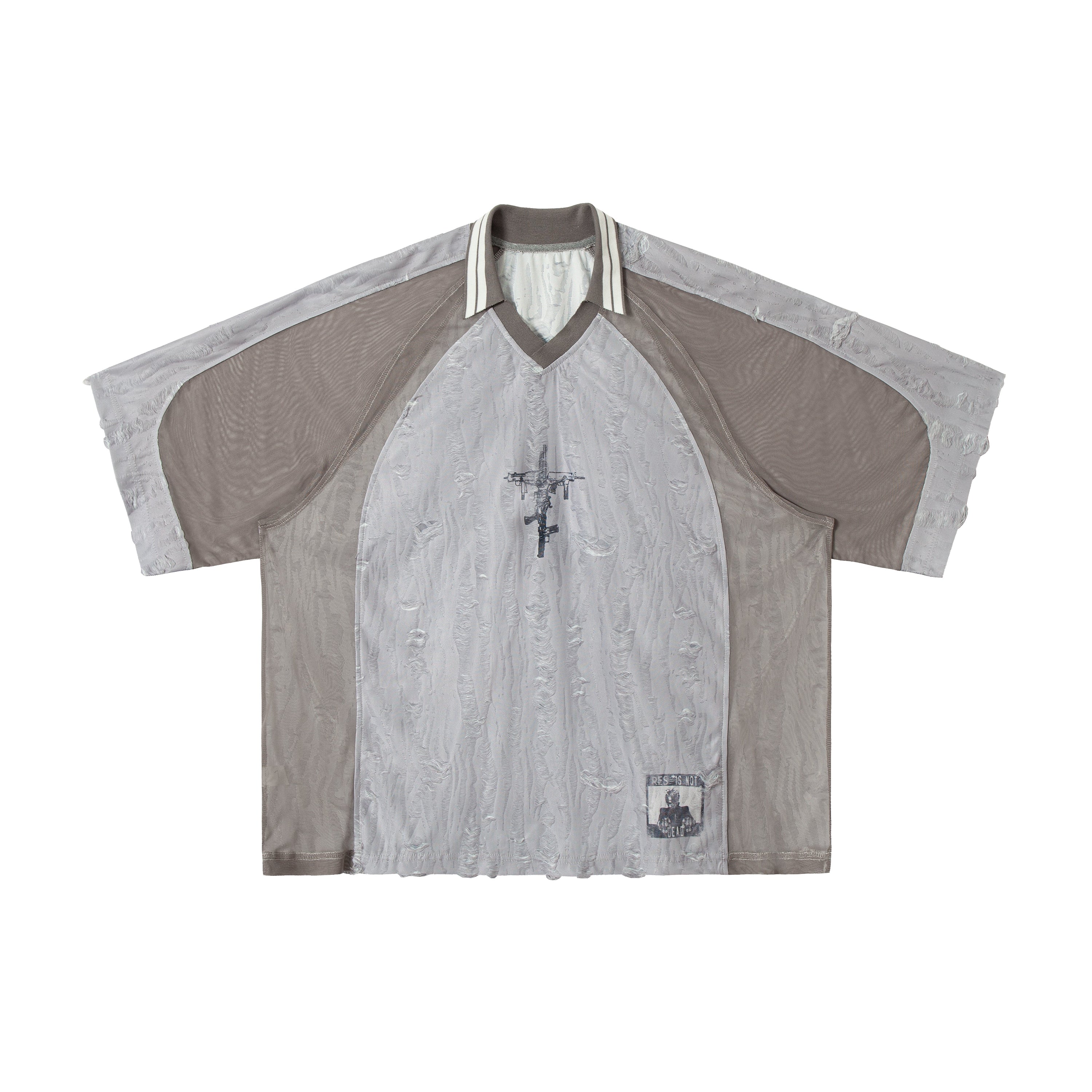Omirad Textured Mesh Patchwork Tee | Distressed Graphic Jersey