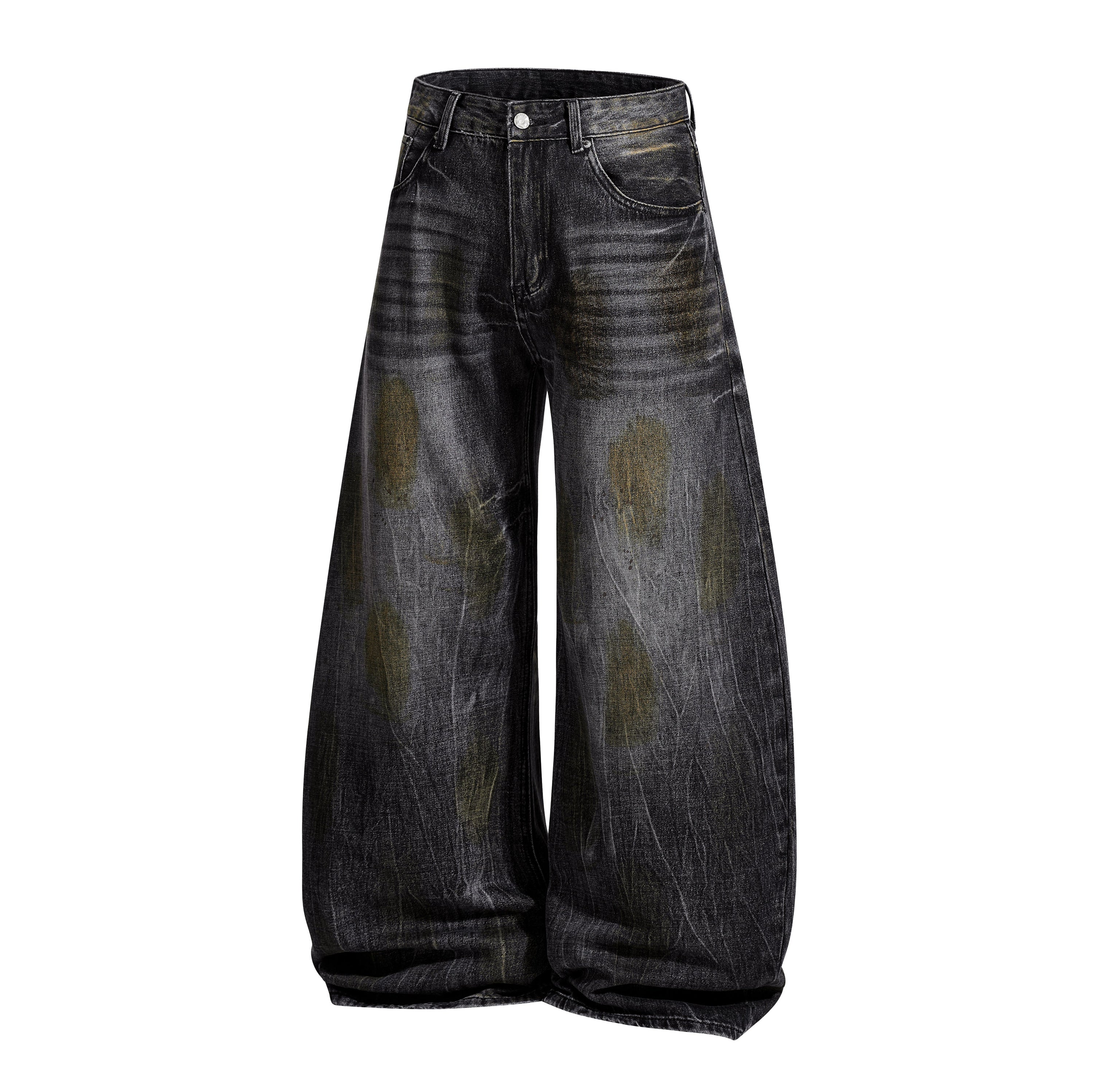 Omirad Vintage Washed Curved Wide-Leg Denim Pants