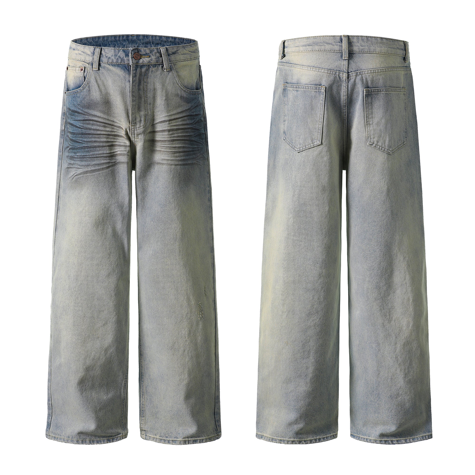 Omirad Light Fade Whisker Wide-Leg Denim Pants