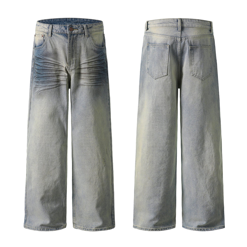 Omirad Light Fade Whisker Wide-Leg Denim Pants