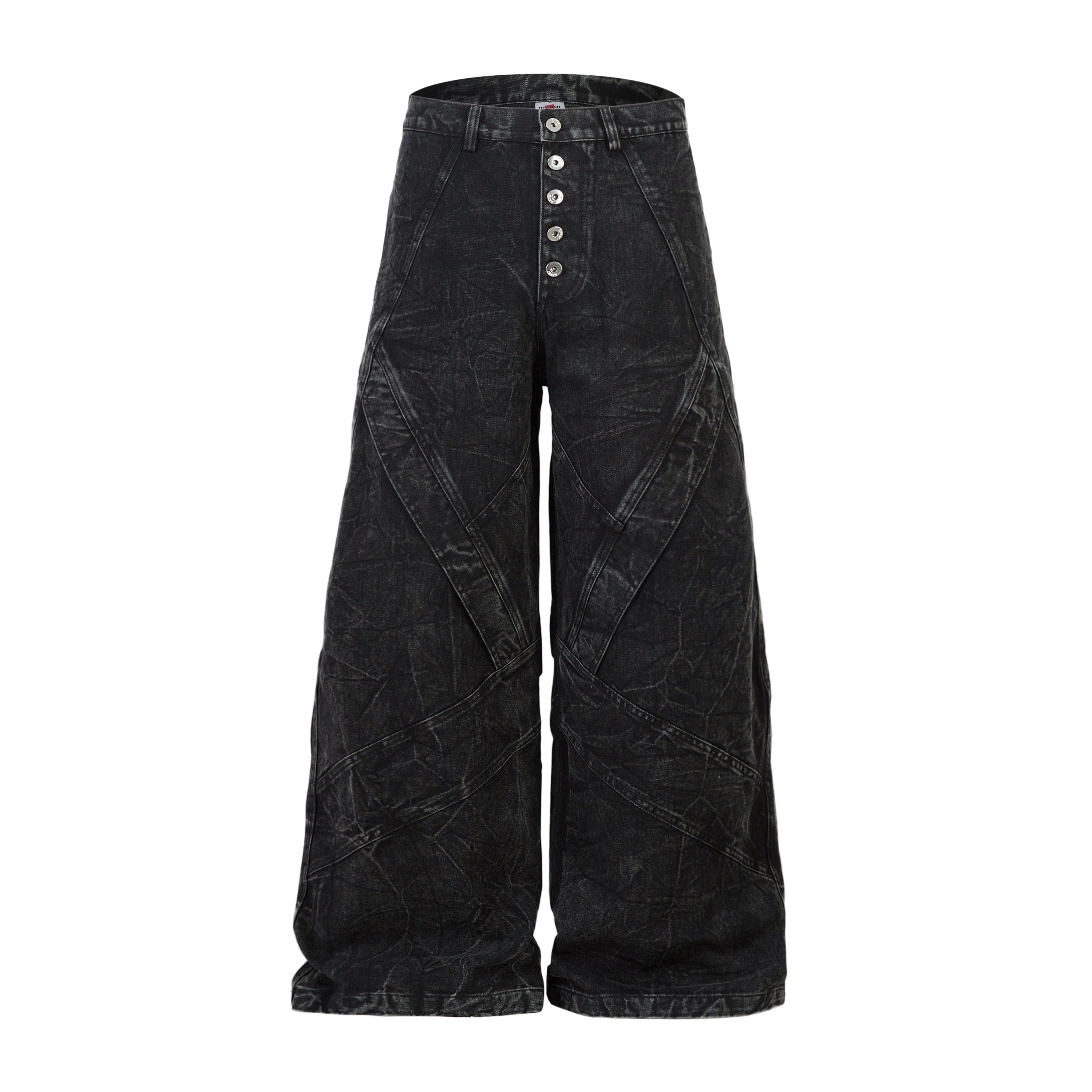Crinkle-Wash Multi-Panel Wide-Leg Jeans | Oversized Denim