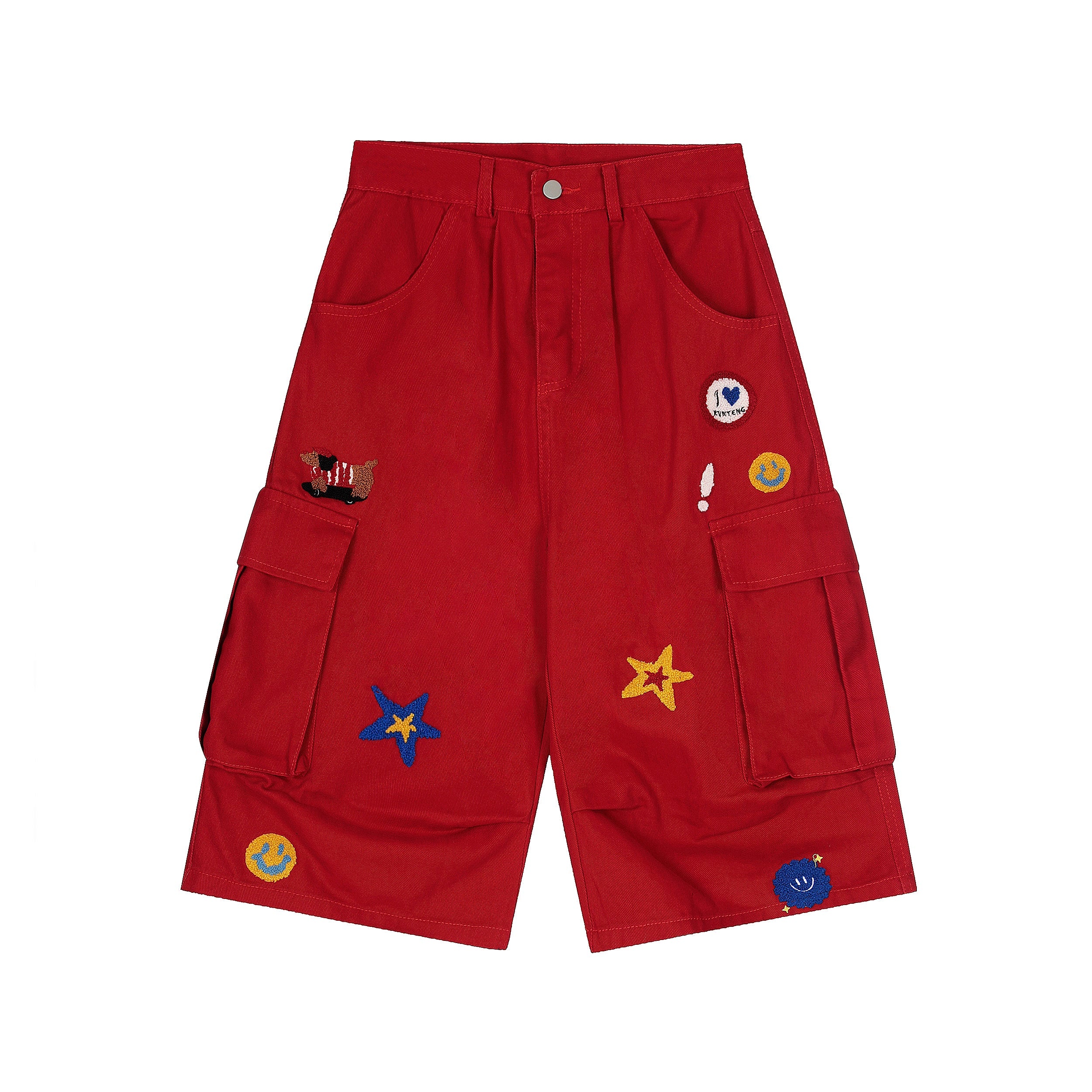 Patchwork Embroidered Cargo Shorts | Streetwear Wide-Leg
