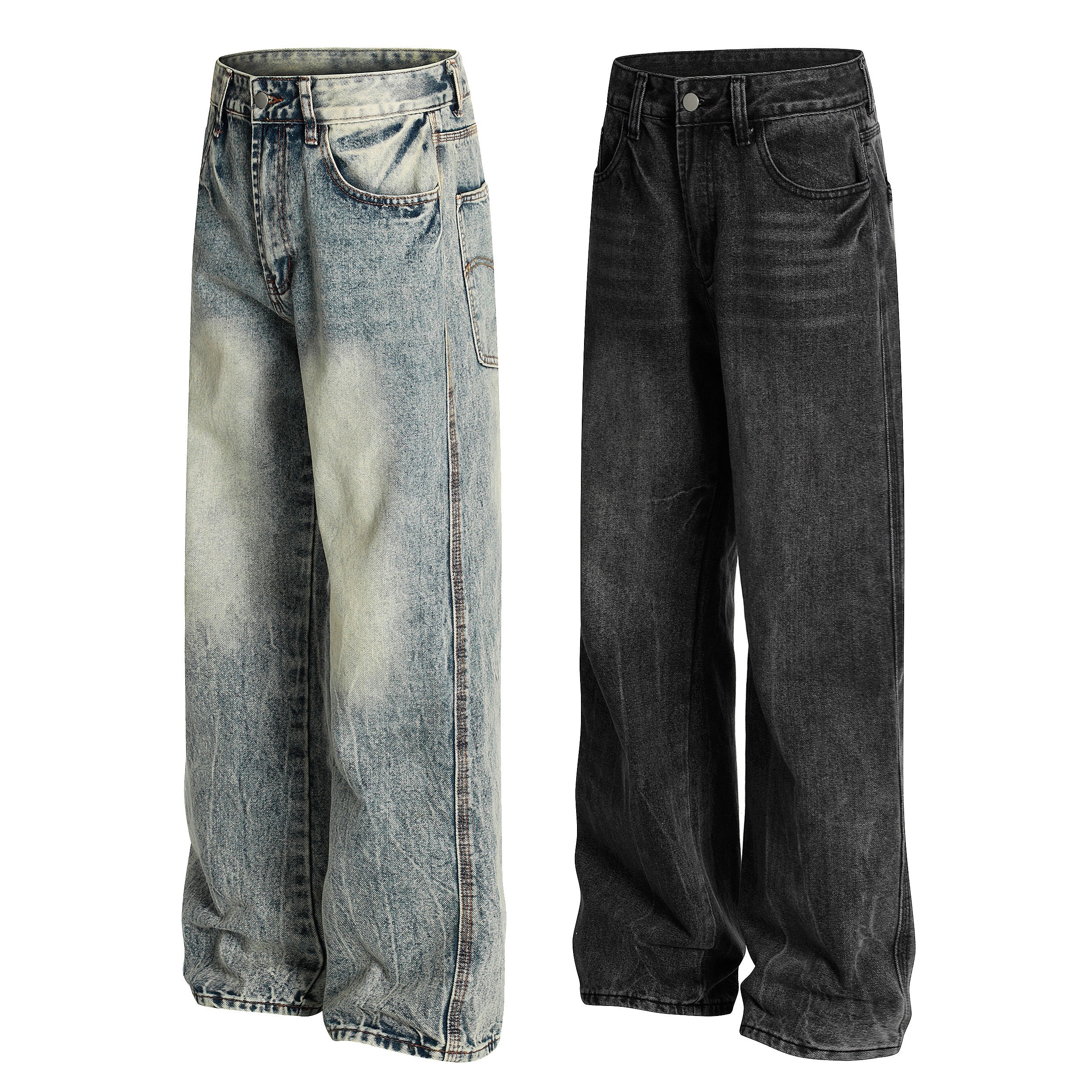 Omirad Vintage Wash Wide-Leg Jeans | Distressed Streetwear Denim