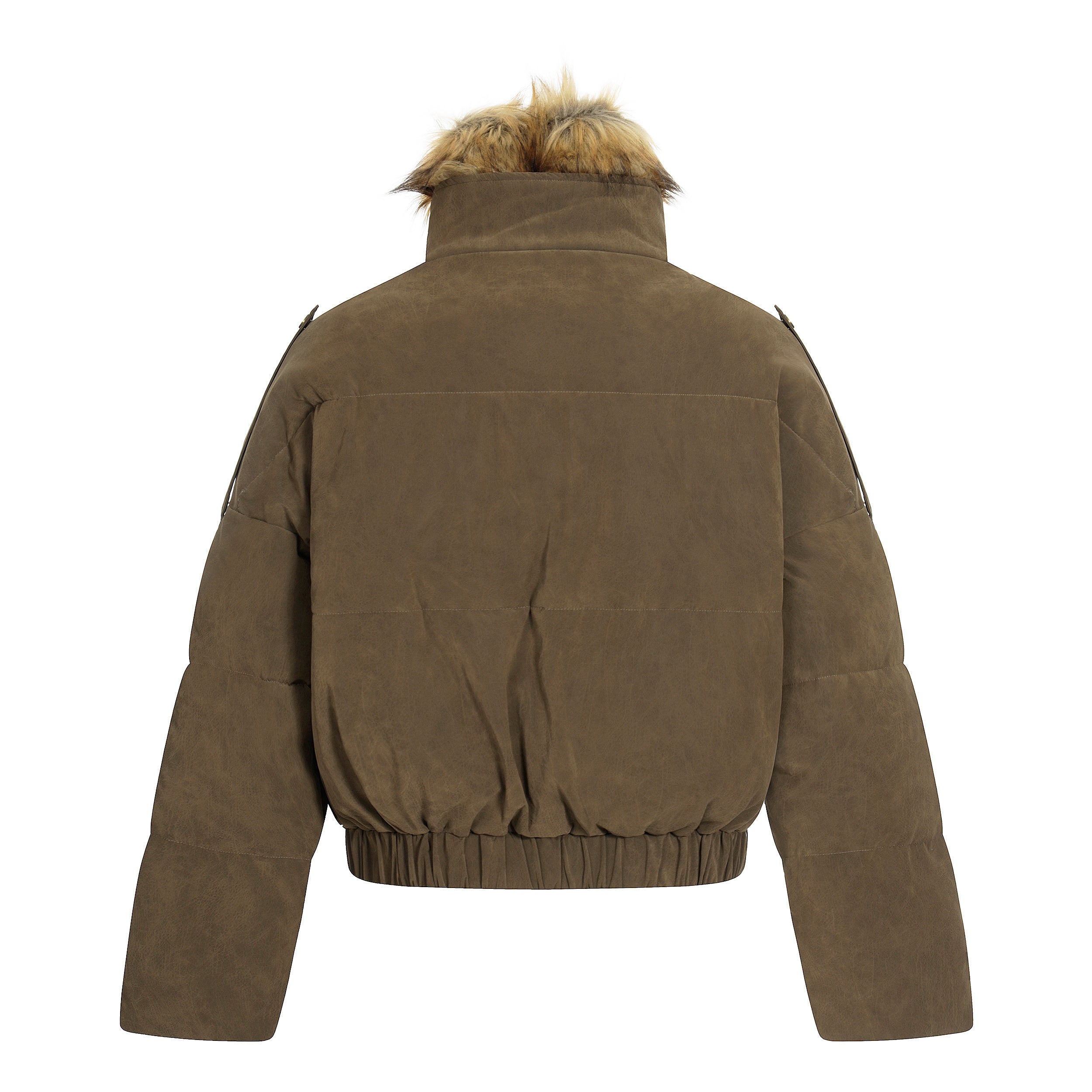 Detachable Faux Fur Collar PU Puffer Jacket | Cropped