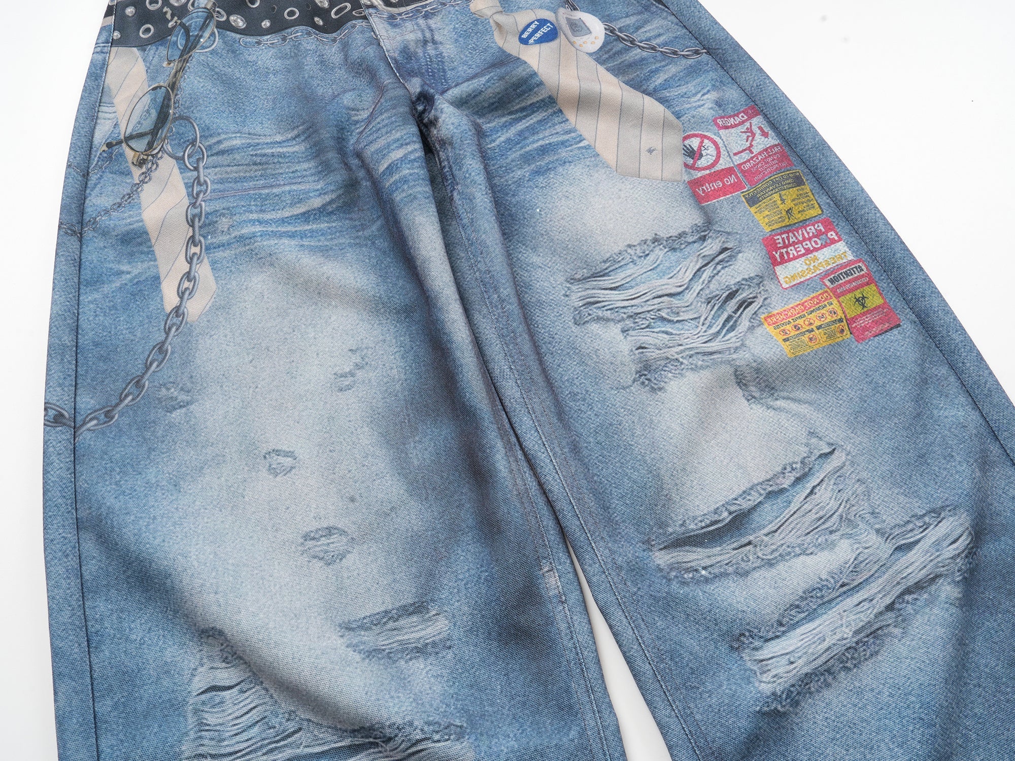 Trompe-L'œil Wide-Leg Denim Print Pants | Y2K Streetwear