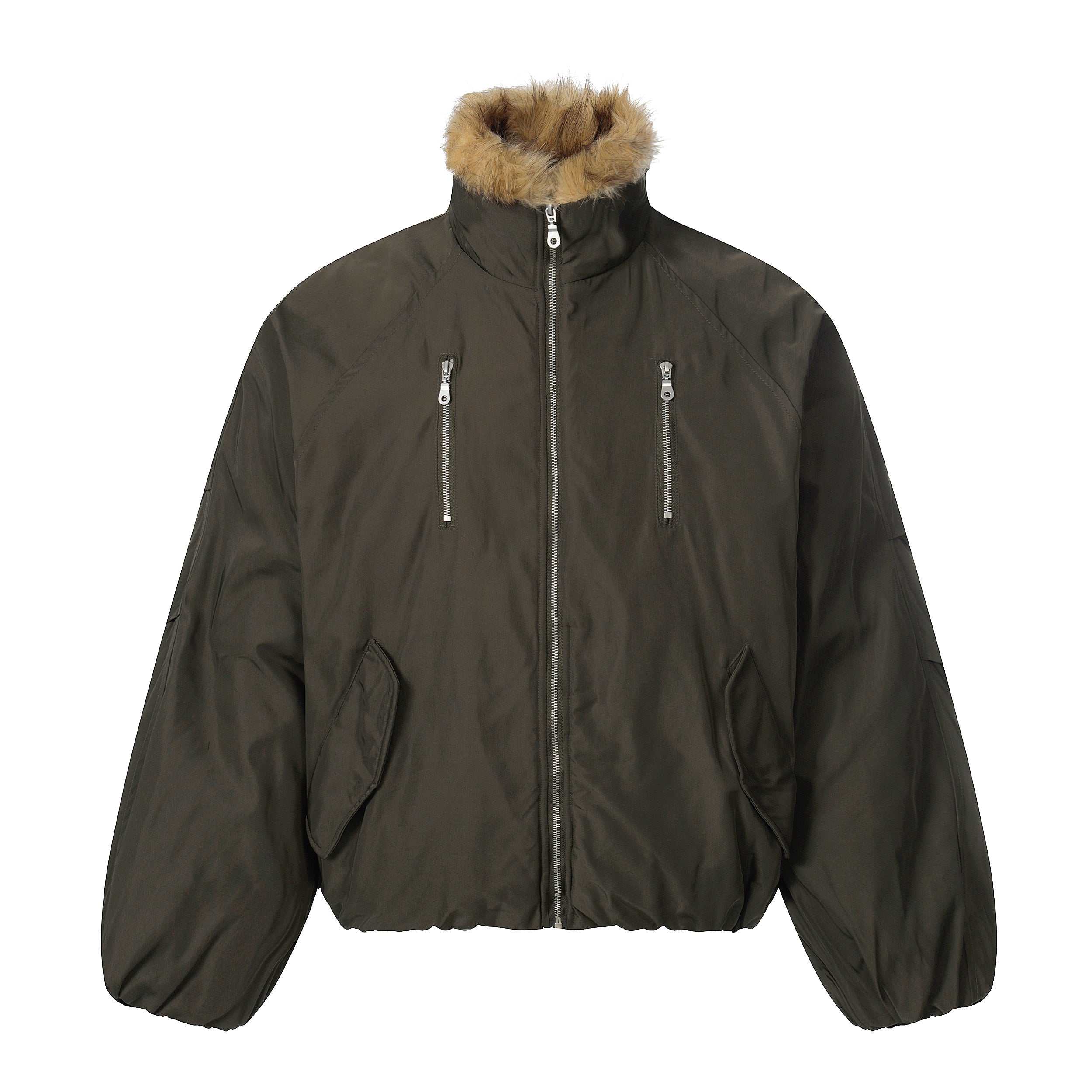 Faux Fur Collar Utility Bomber Jacket | Oversized Fit