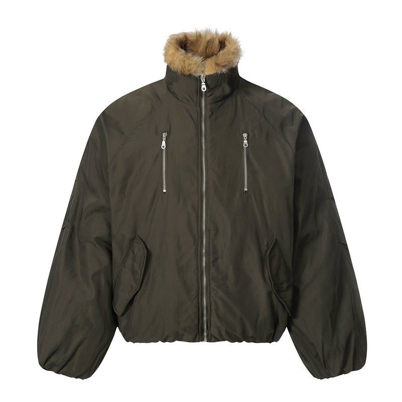 Faux Fur Collar Utility Bomber Jacket | Oversized Fit