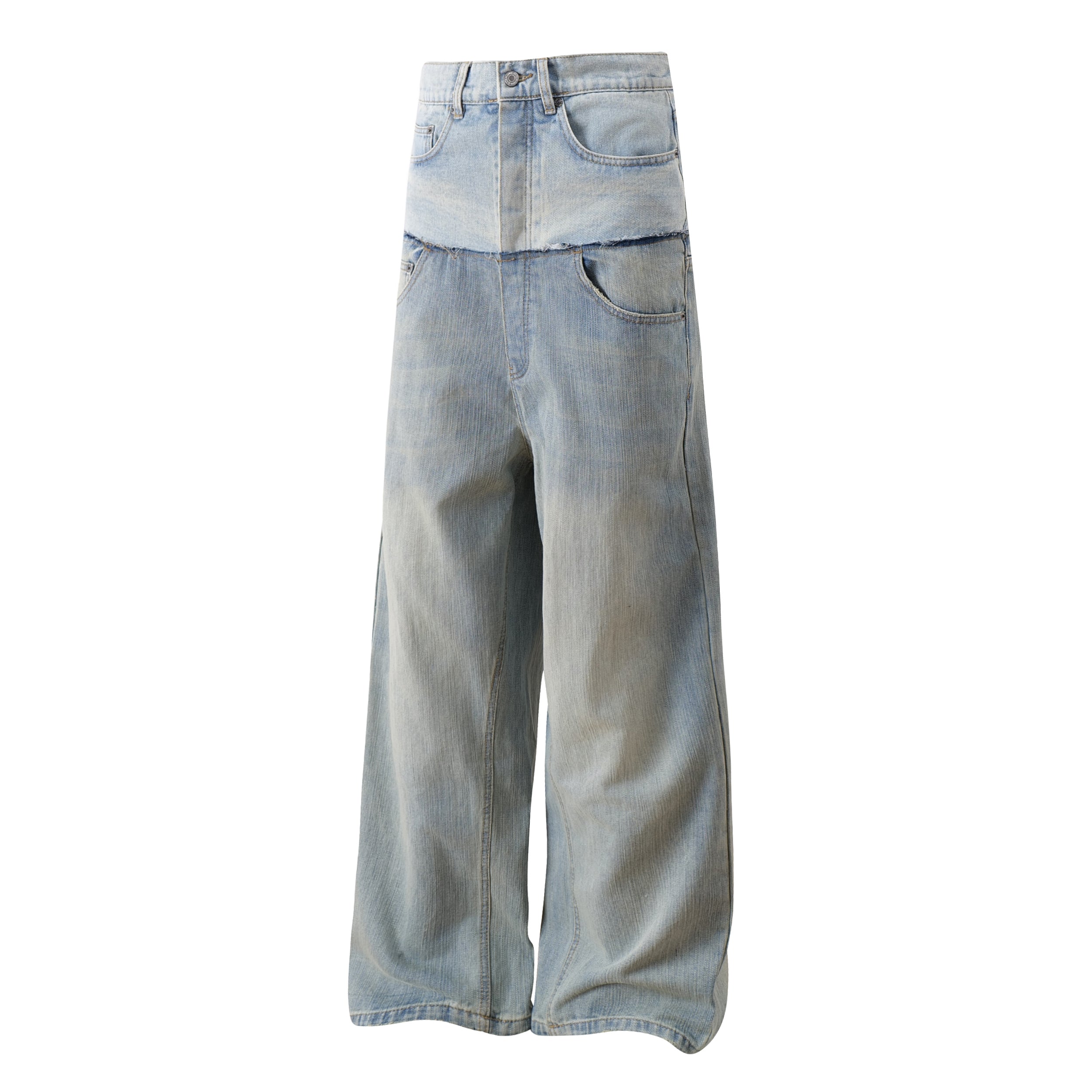 Omirad Two-Tone Washed Balloon Wide-Leg Jeans