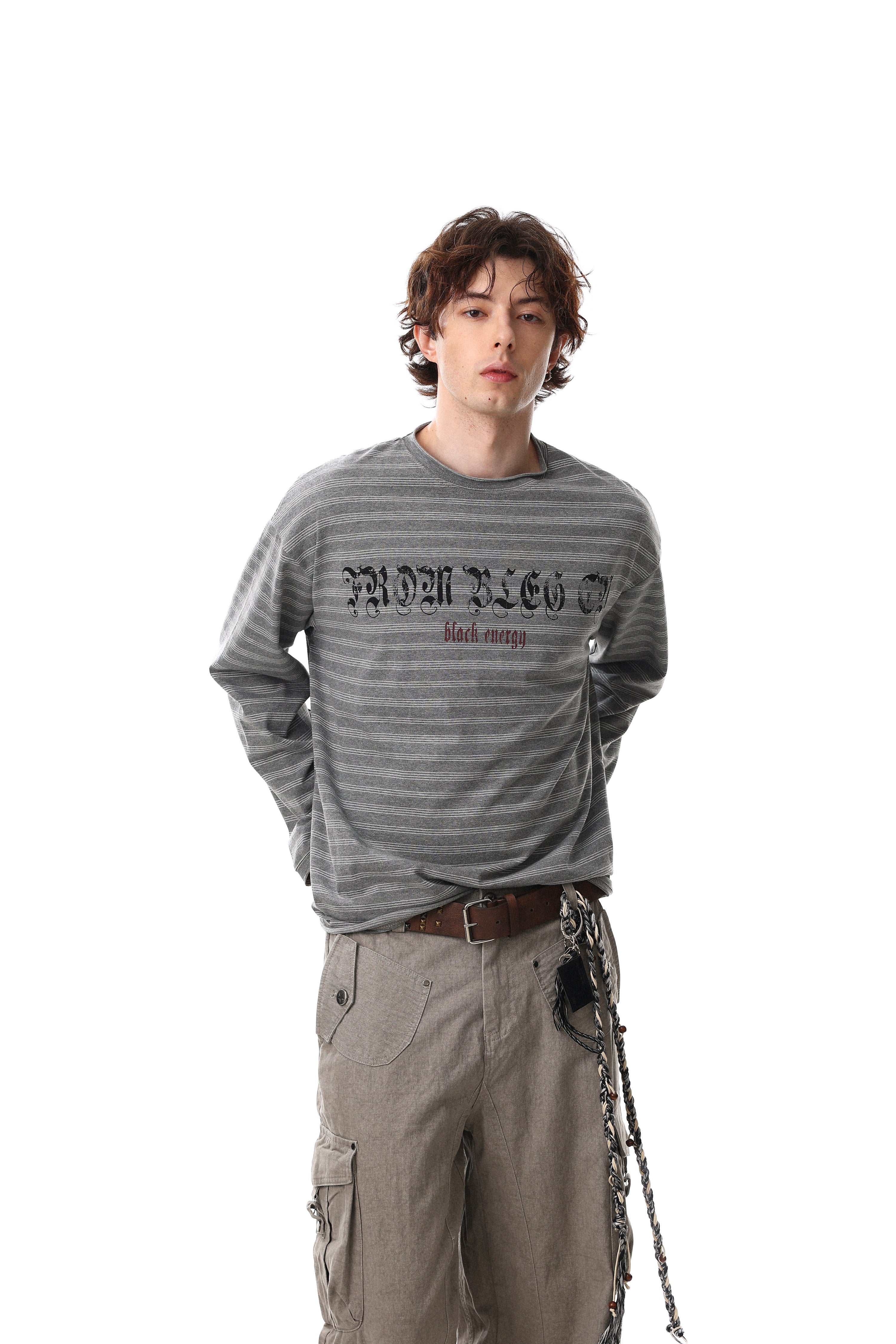 Omirad Striped Gothic Logo Long Sleeve Tee | Streetwear