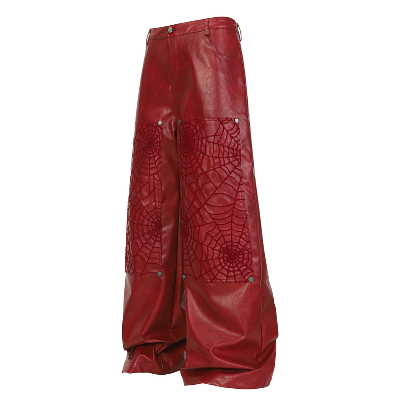Spider-Web Embossed Faux Leather Wide-Leg Pants | Omirad
