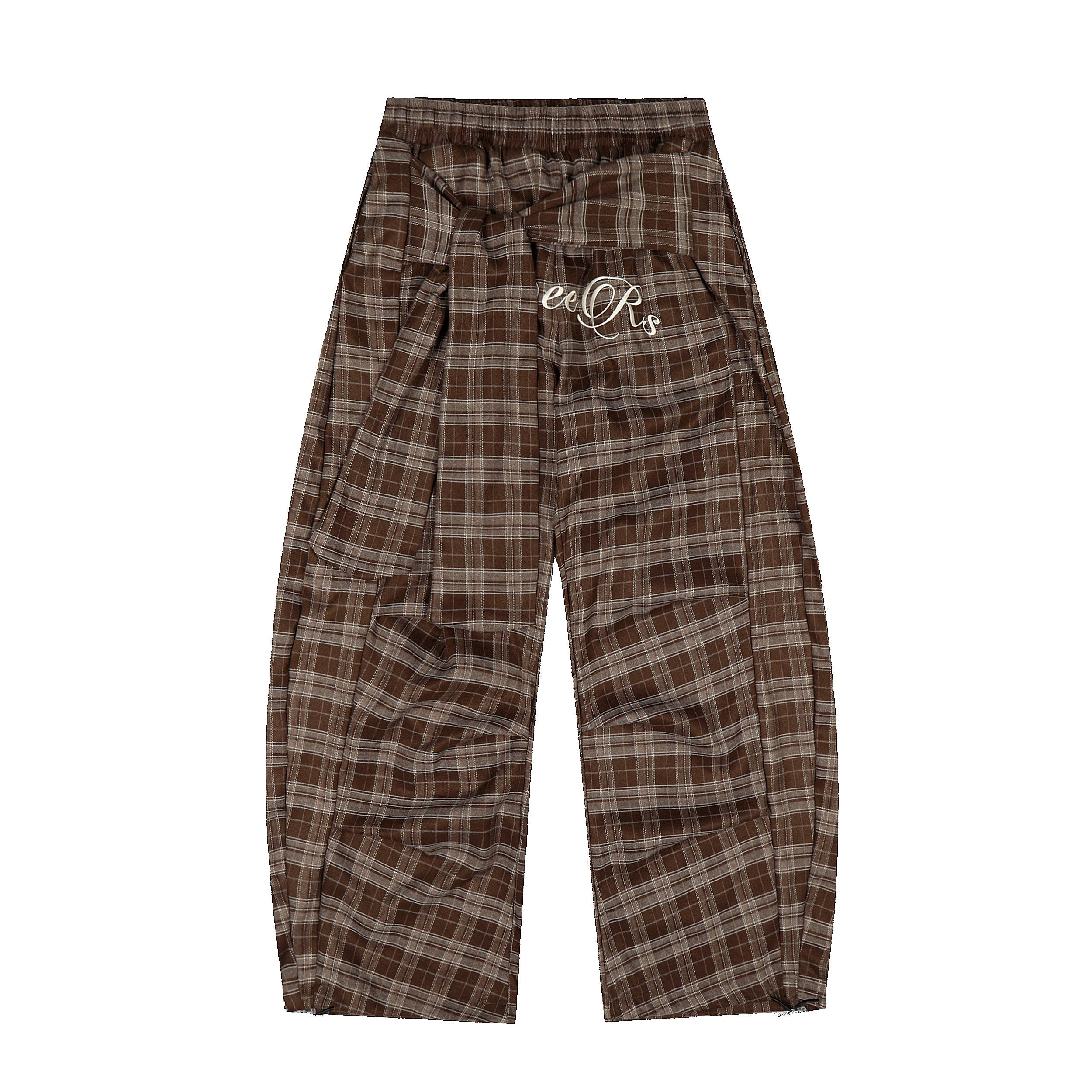 Omirad Brown Plaid Wide-Leg Pants | Streetwear Cargo Style