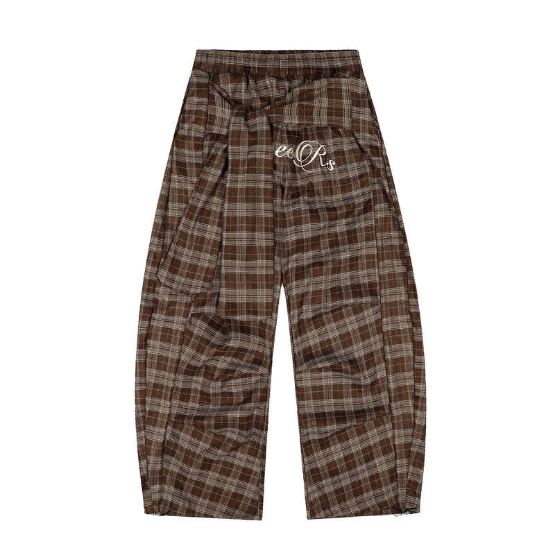 Omirad Brown Plaid Wide-Leg Pants | Streetwear Cargo Style