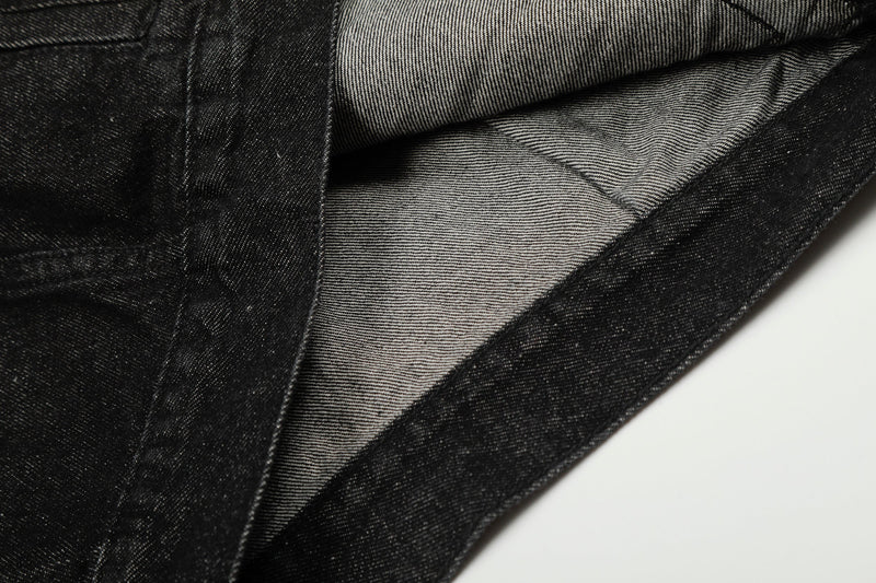 Metal Buckle Pleated Black Denim Jacket | Cropped Boxy Fit