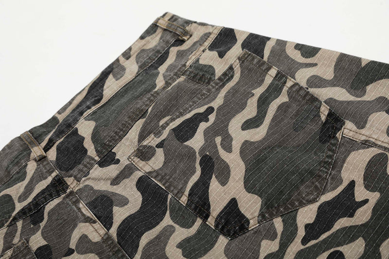 Grey Camo Barrel Pants | Wide-Leg Ripstop Cotton Trousers