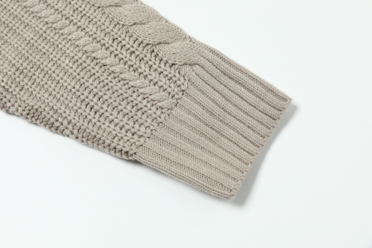 Cable Knit Zip-Up Turtleneck Sweater | Relaxed Fit
