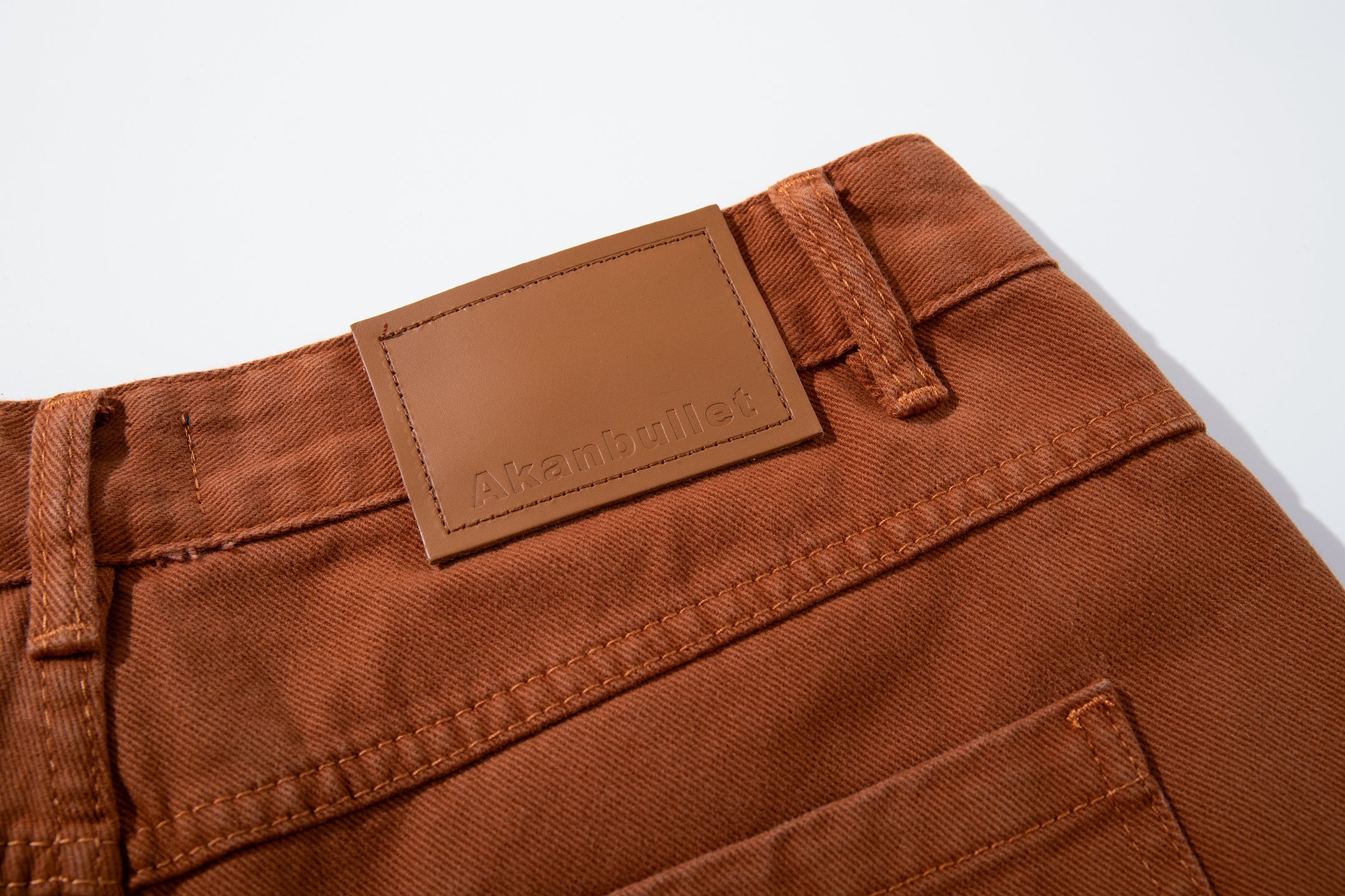 Curved-Panel Wide-Leg Jeans | Rust Brown Cotton Twill