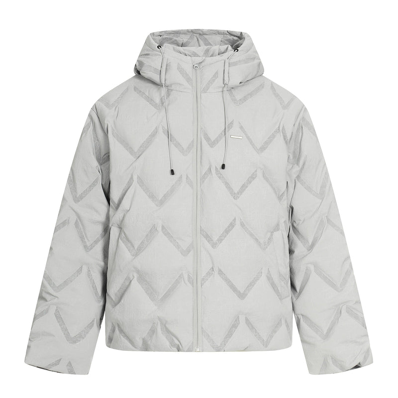 Quilted Hooded Puffer Jacket | Diamond Stitch Winter Coat