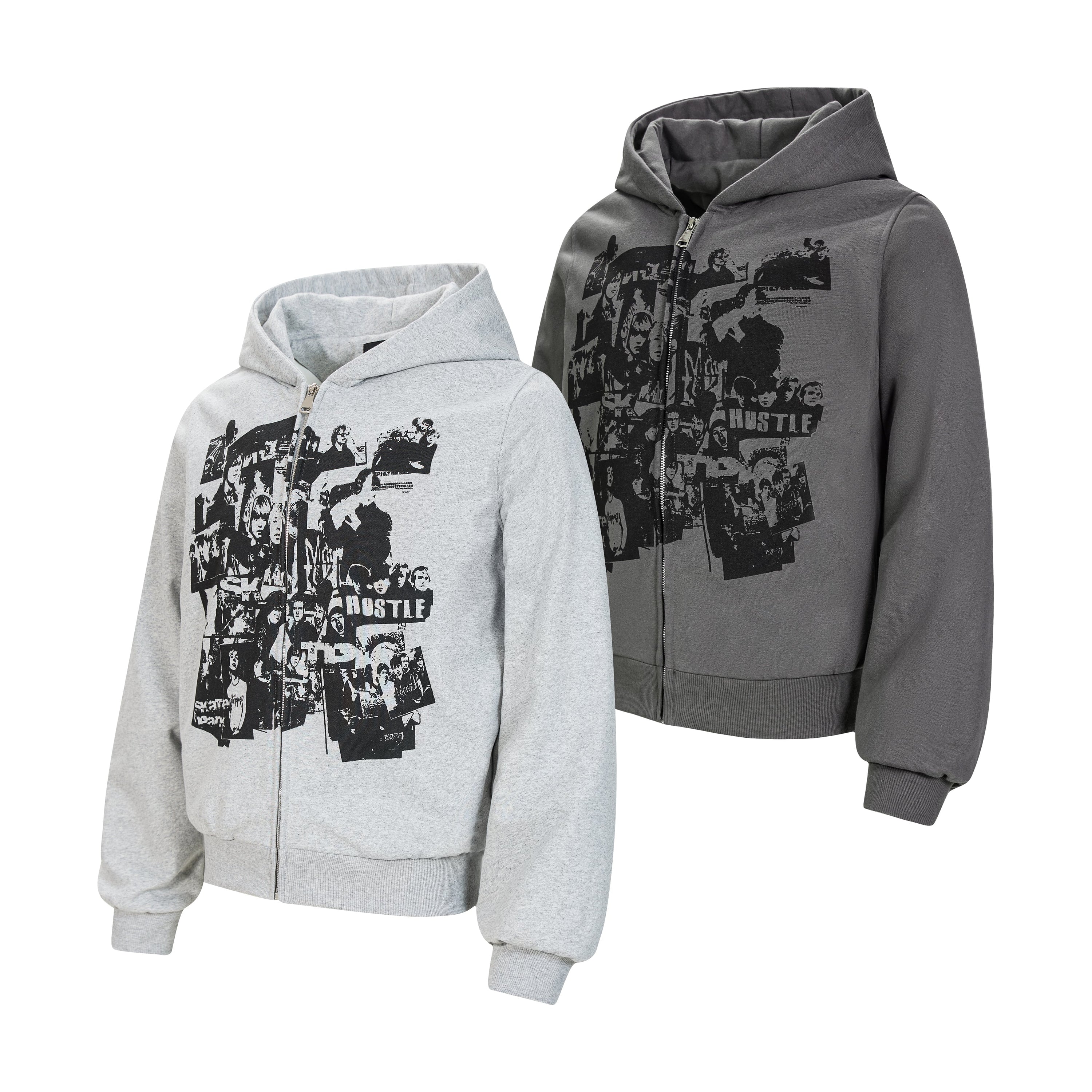 Retro Collage Print Zip-Up Hoodie | Punk Streetwear