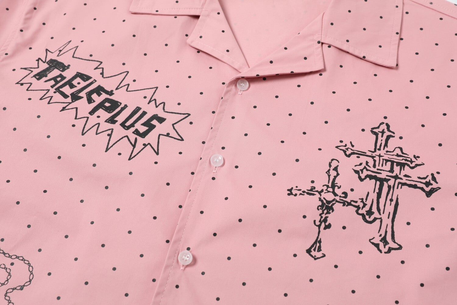 Polka Dot Cross Graphic Camp Collar Shirt | Streetwear