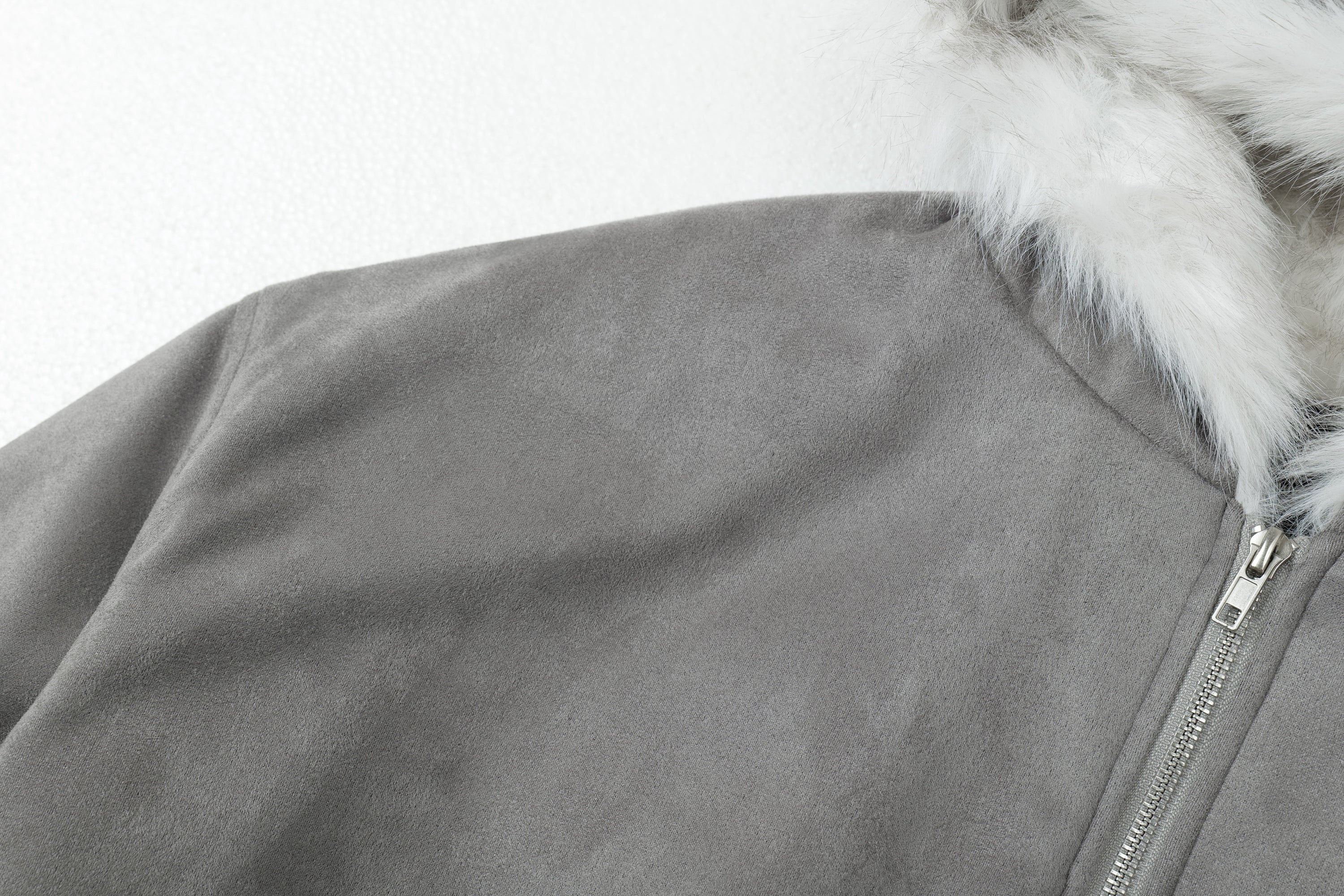 Faux-Fur Lined Suede Hoodie Bomber Jacket | Omirad