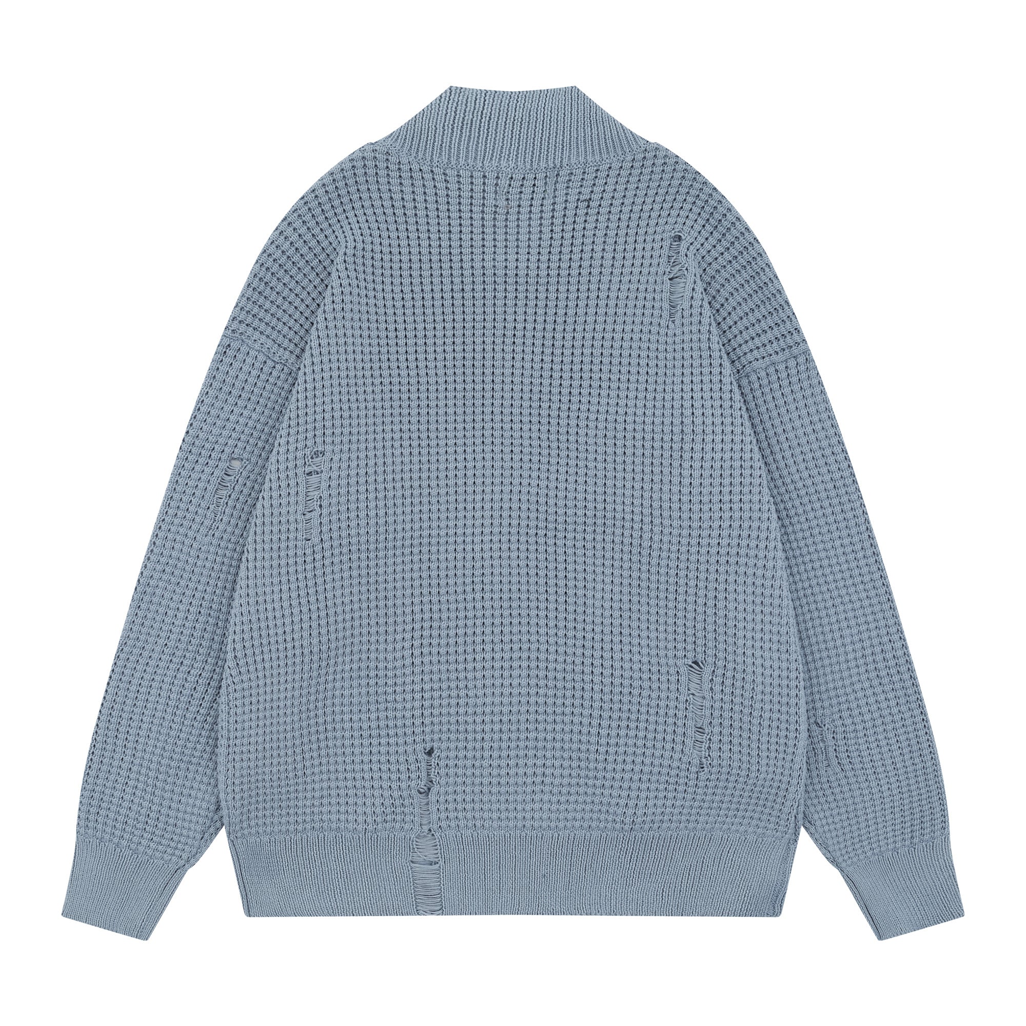 Omirad Waffle Knit Badge Zip Cardigan | Distressed Street Jacket