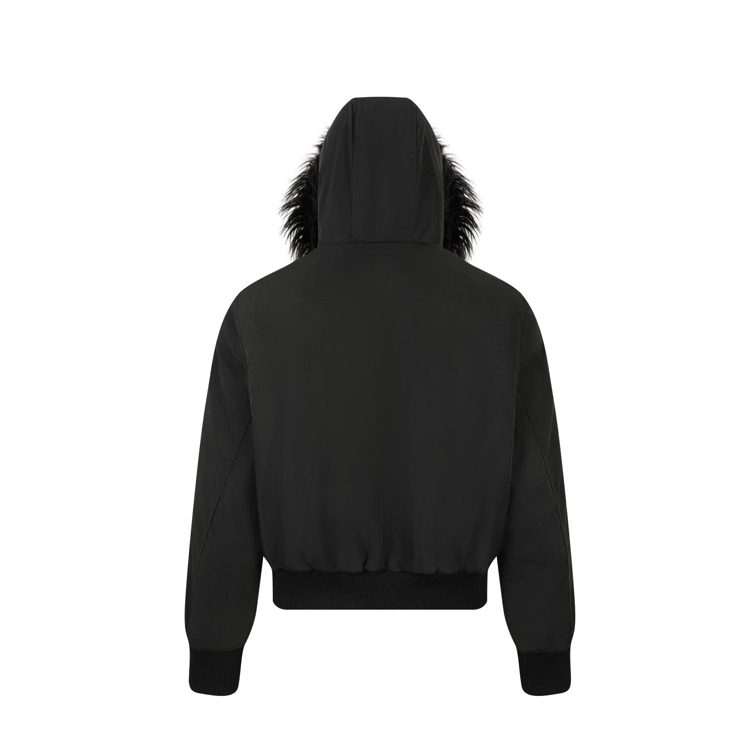 Faux Fur Hooded Bomber Jacket with Badge Patches | SEAKOFF