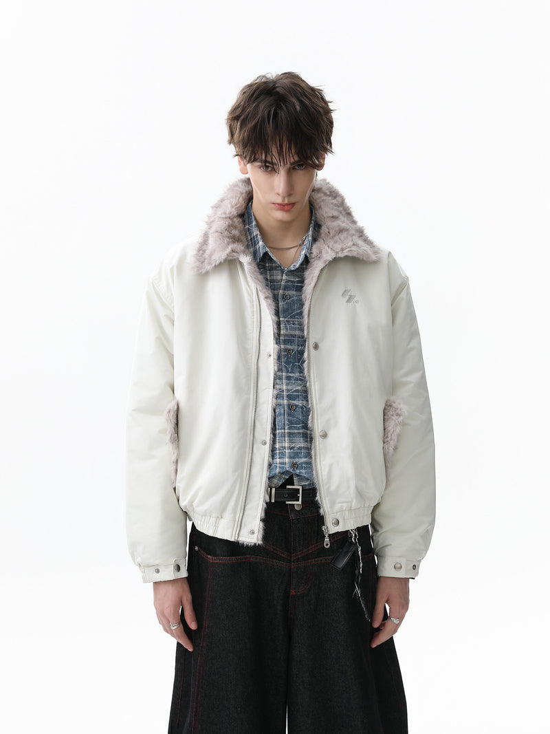 Faux Fur Collar Bomber Jacket | Off-White & Black