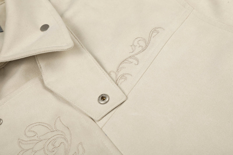 Toggle-Closure Embroidered Stand-Collar Cotton Jacket