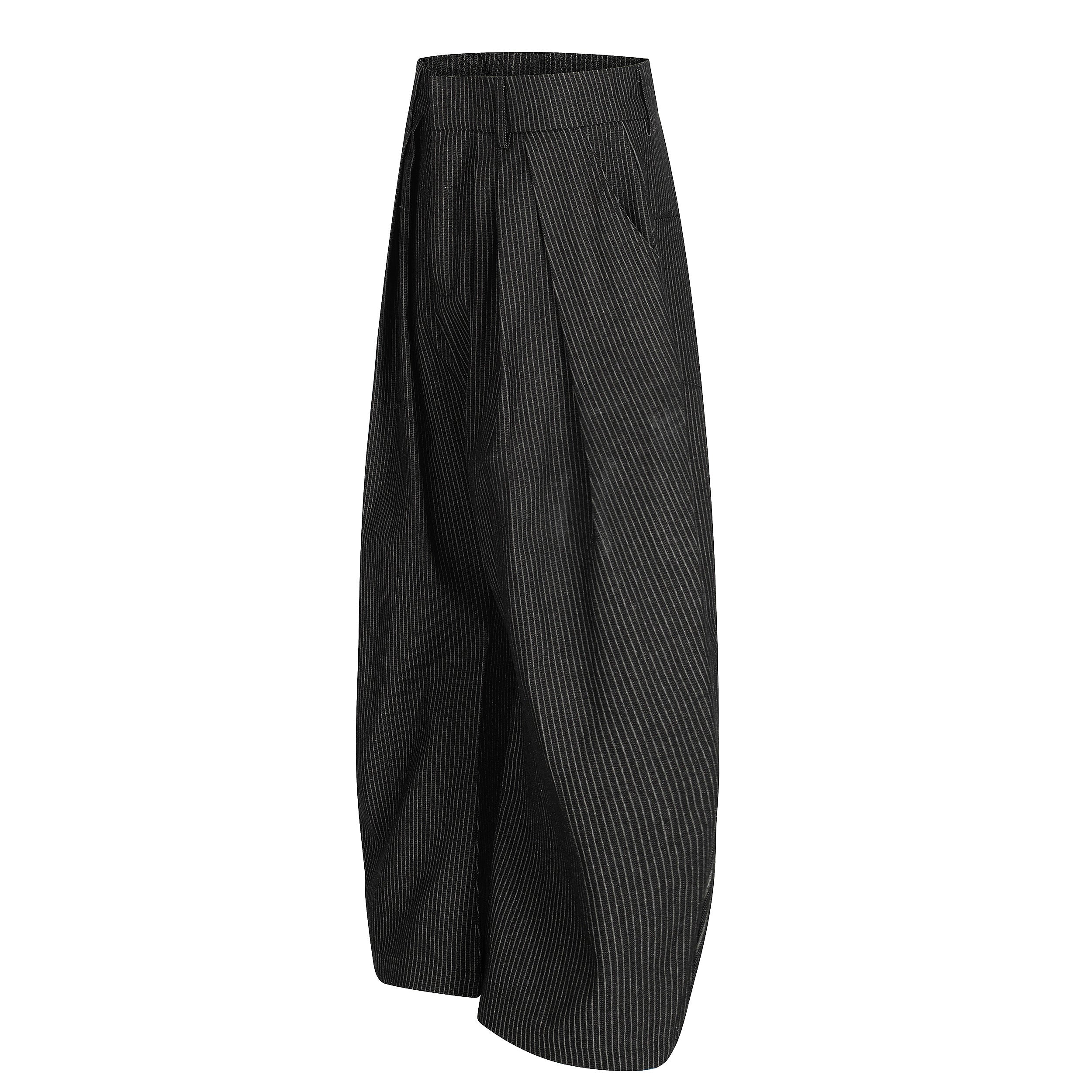 Pinstripe Wide-Leg Pleated Trousers | Relaxed Tailored Fit