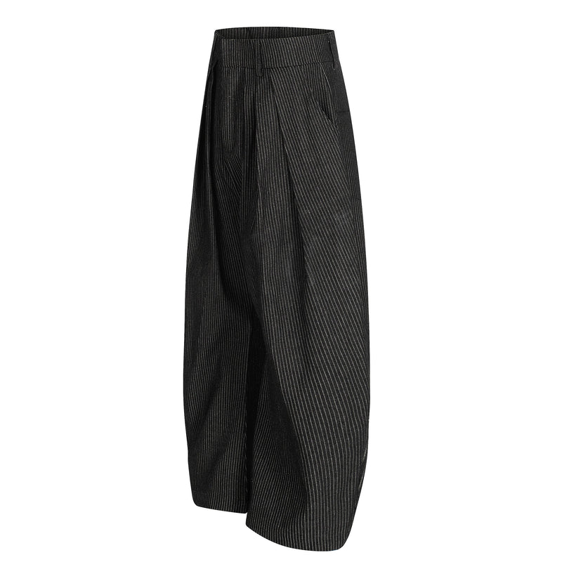 Pinstripe Wide-Leg Pleated Trousers | Relaxed Tailored Fit