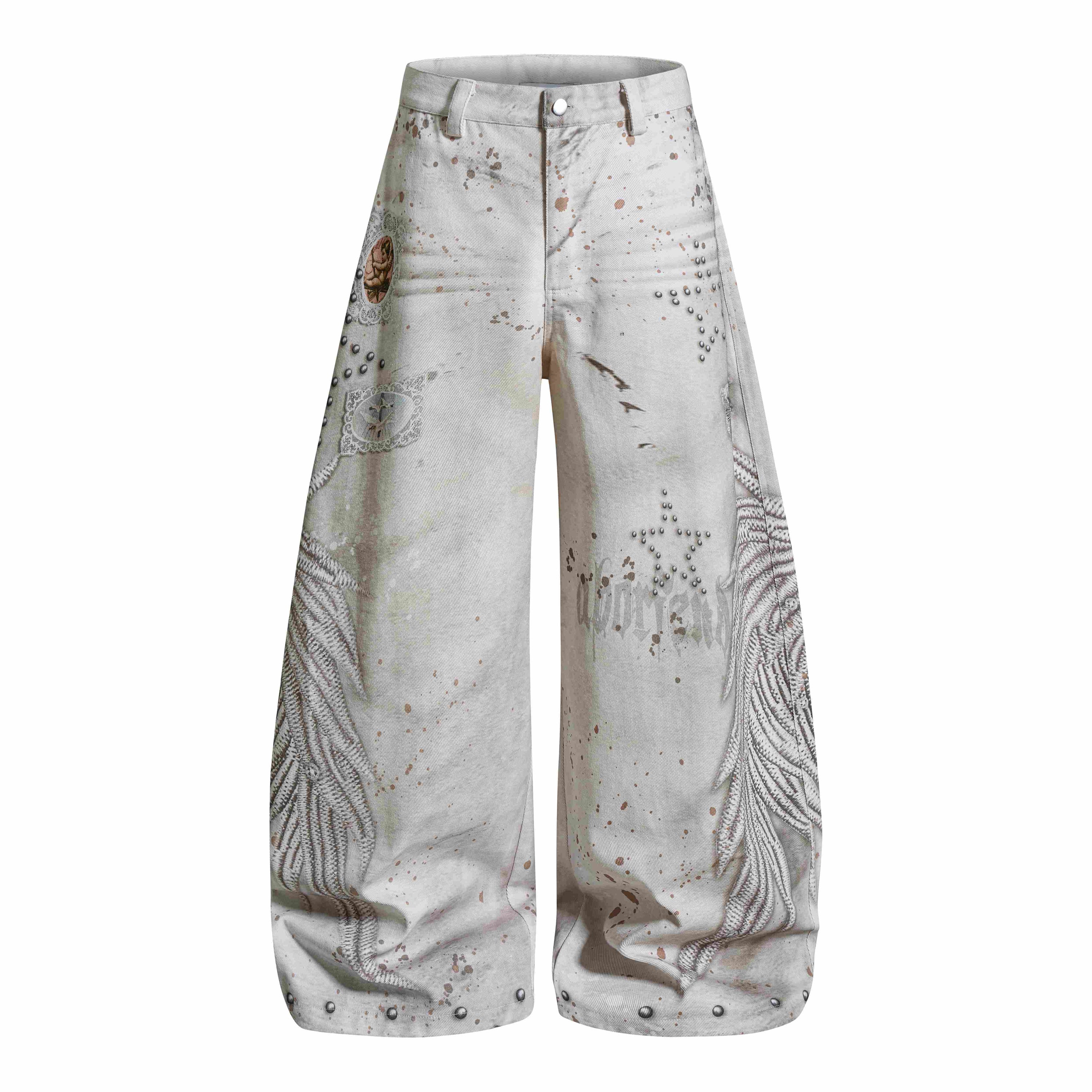 Omirad Vintage Angel Wing Balloon Jeans | Gothic Streetwear