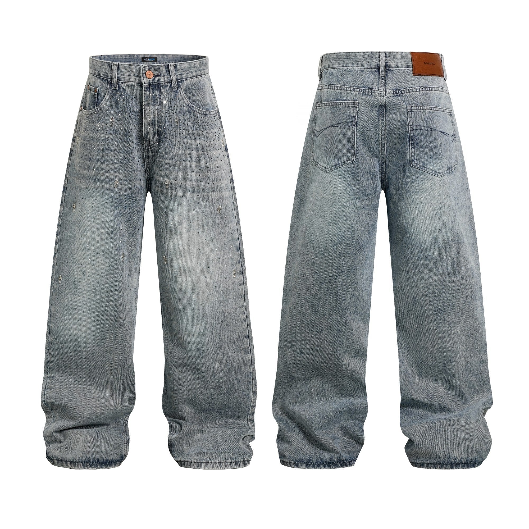 Stardust Wide-Leg Jeans | Rhinestone Washed Denim