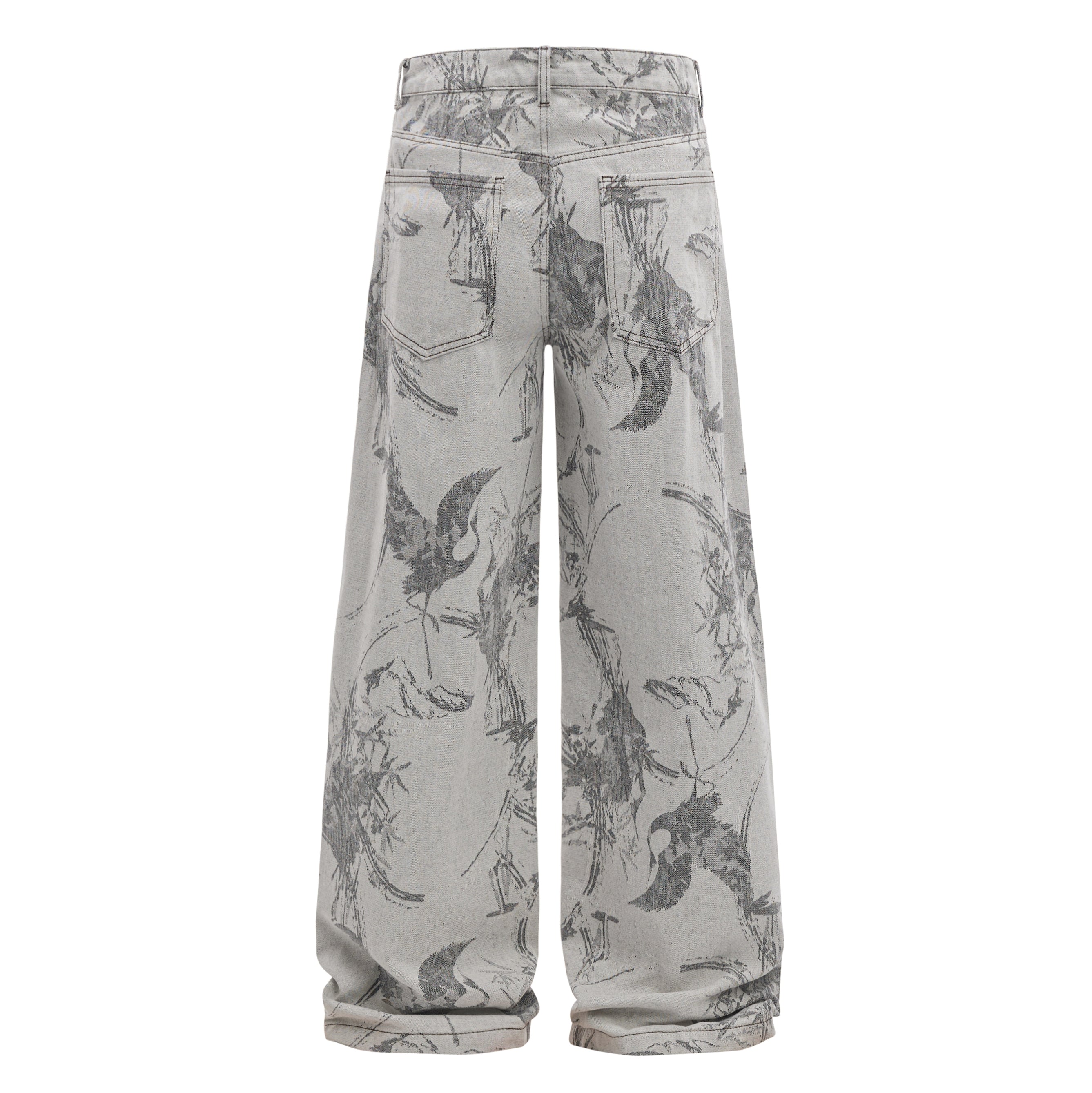 Ink-Wash Print Wide-Leg Pants | Abstract Brushstroke Denim