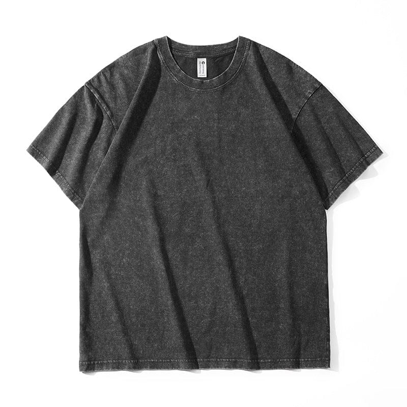 A Custom Anime Character Black Washed T-Shirt - Personalized Anime Style Tee is laid flat on a white background.