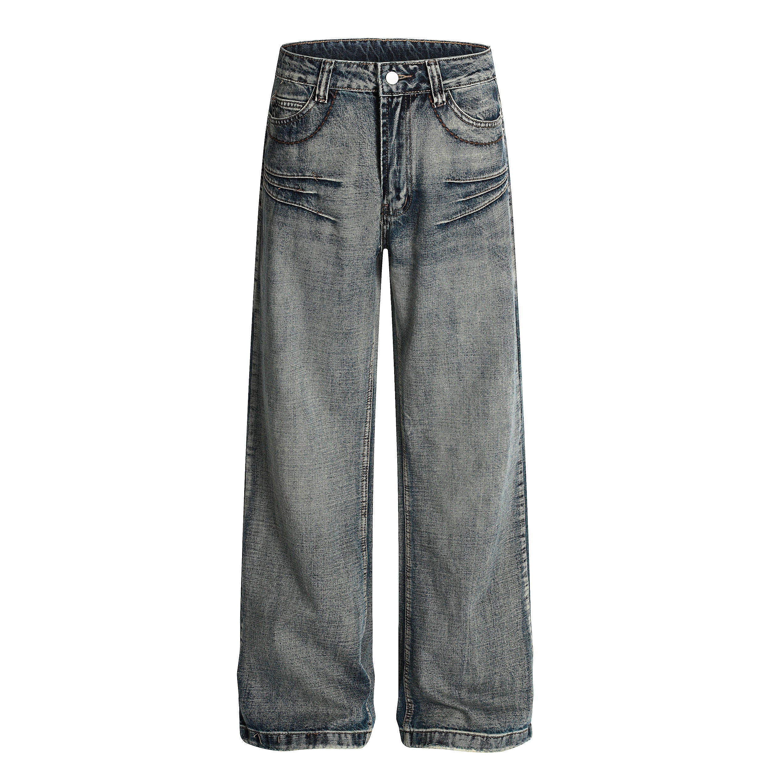 Retro Creased Wide-Leg Denim Jeans | Vintage Wash Streetwear