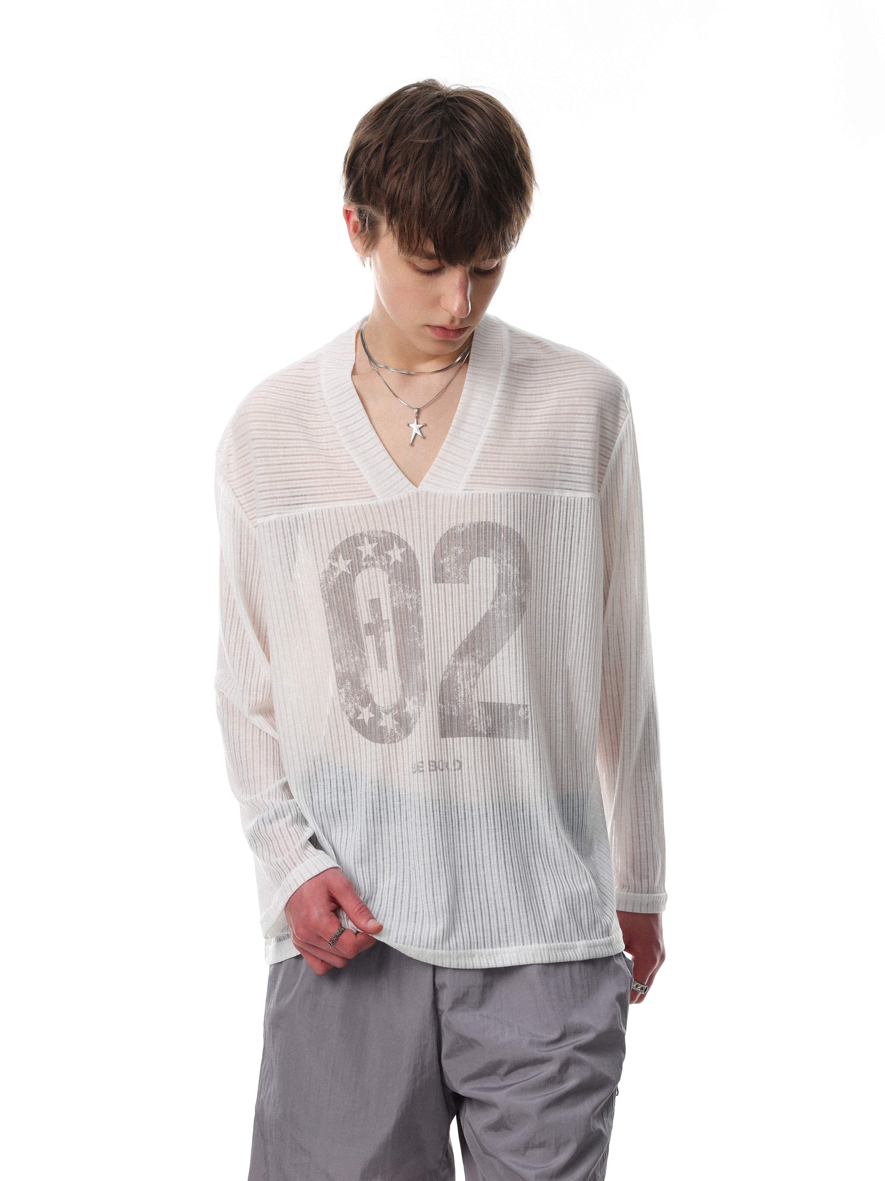 Omirad 02 Varsity V-Neck Long Sleeve Tee | Streetwear