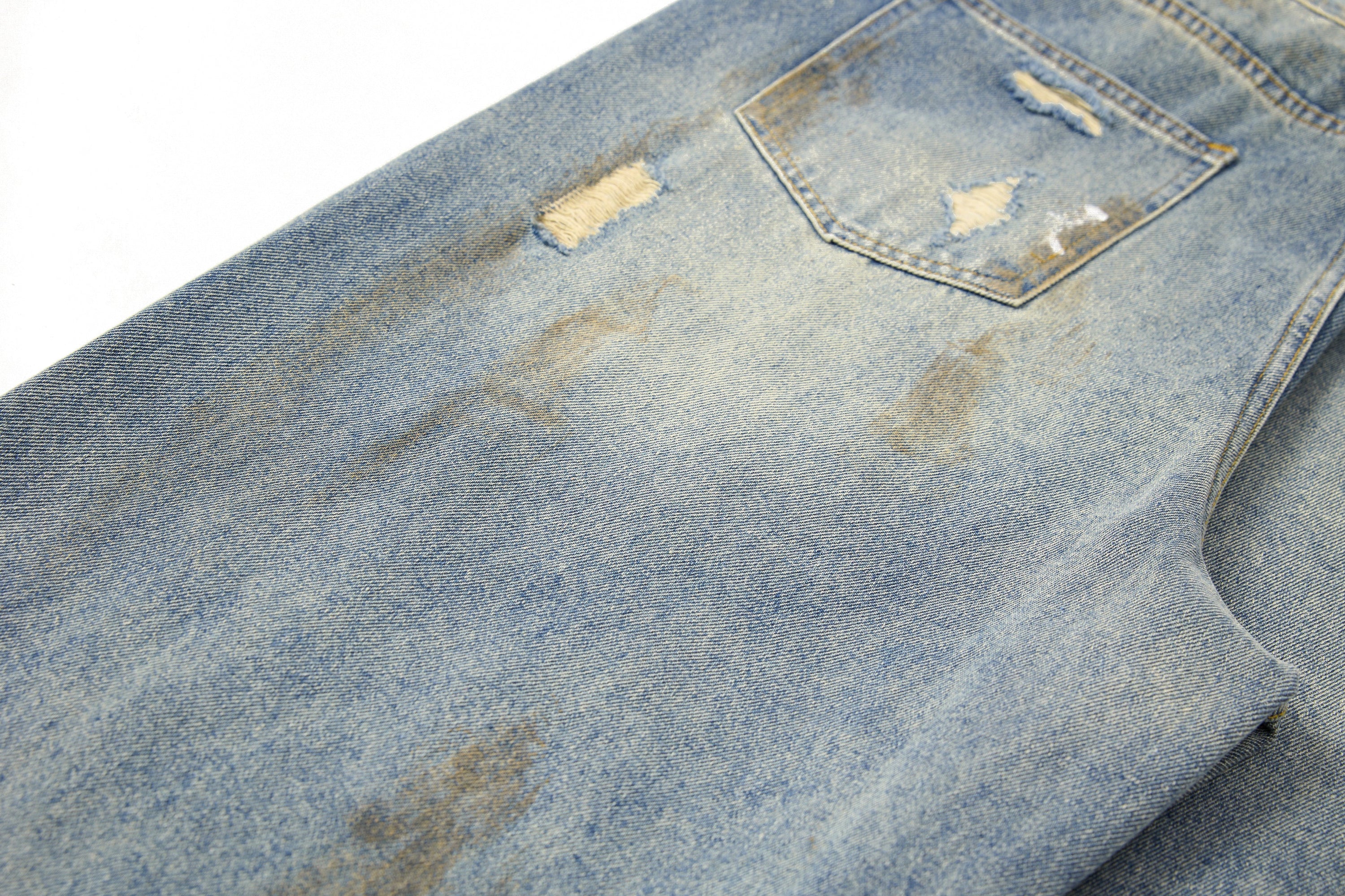 Omirad Distressed Vintage Washed Wide-Leg Denim Pants