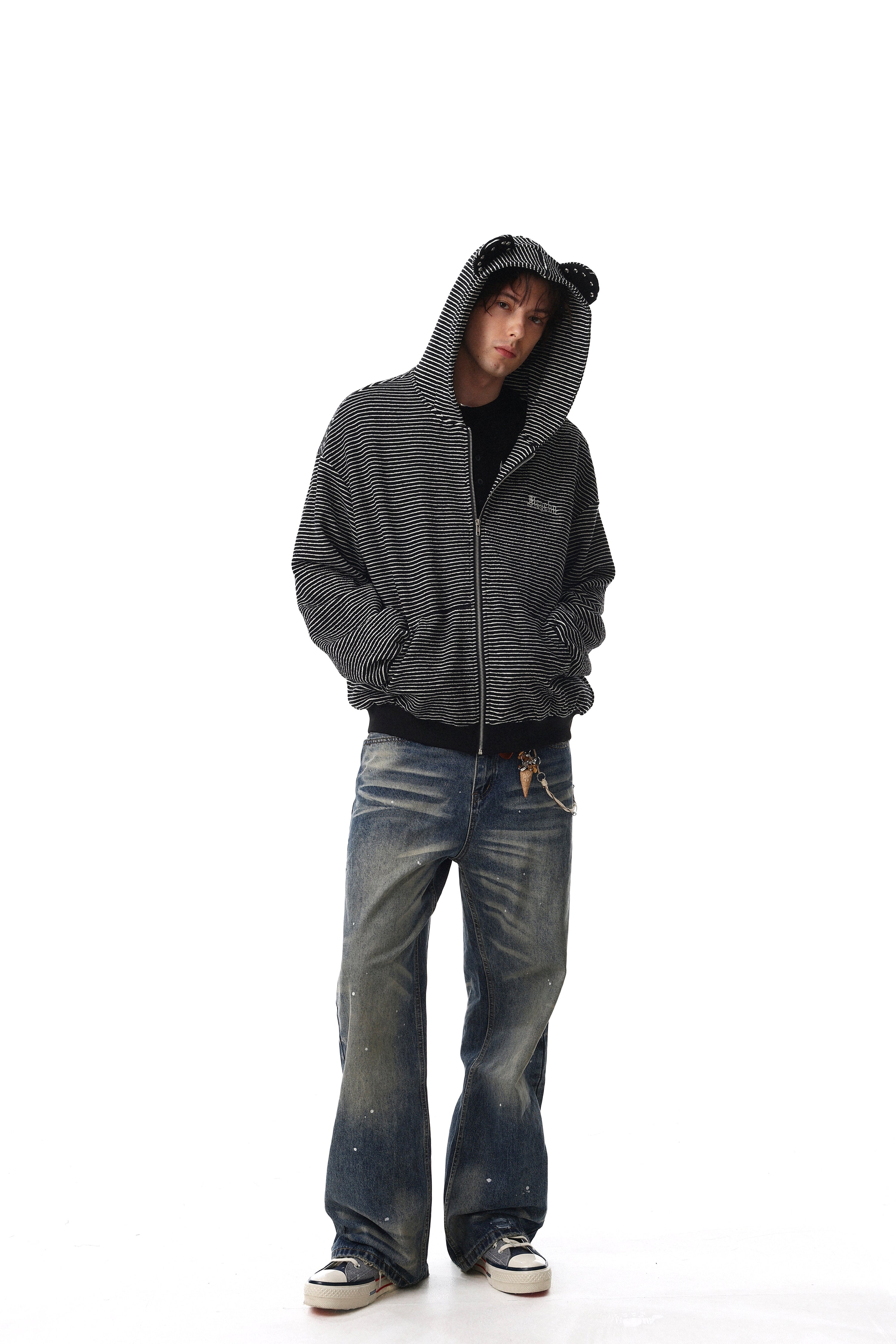 Omirad Striped Zip Hoodie | 100% Cotton Streetwear Hoodie