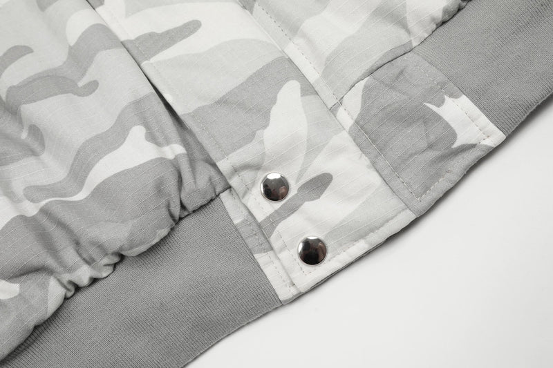White Camo Faux Fur Hooded Padded Bomber Jacket