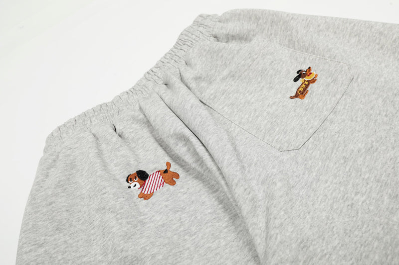 Embroidered Dog Motif Wide-Leg Sweatpants | Omirad